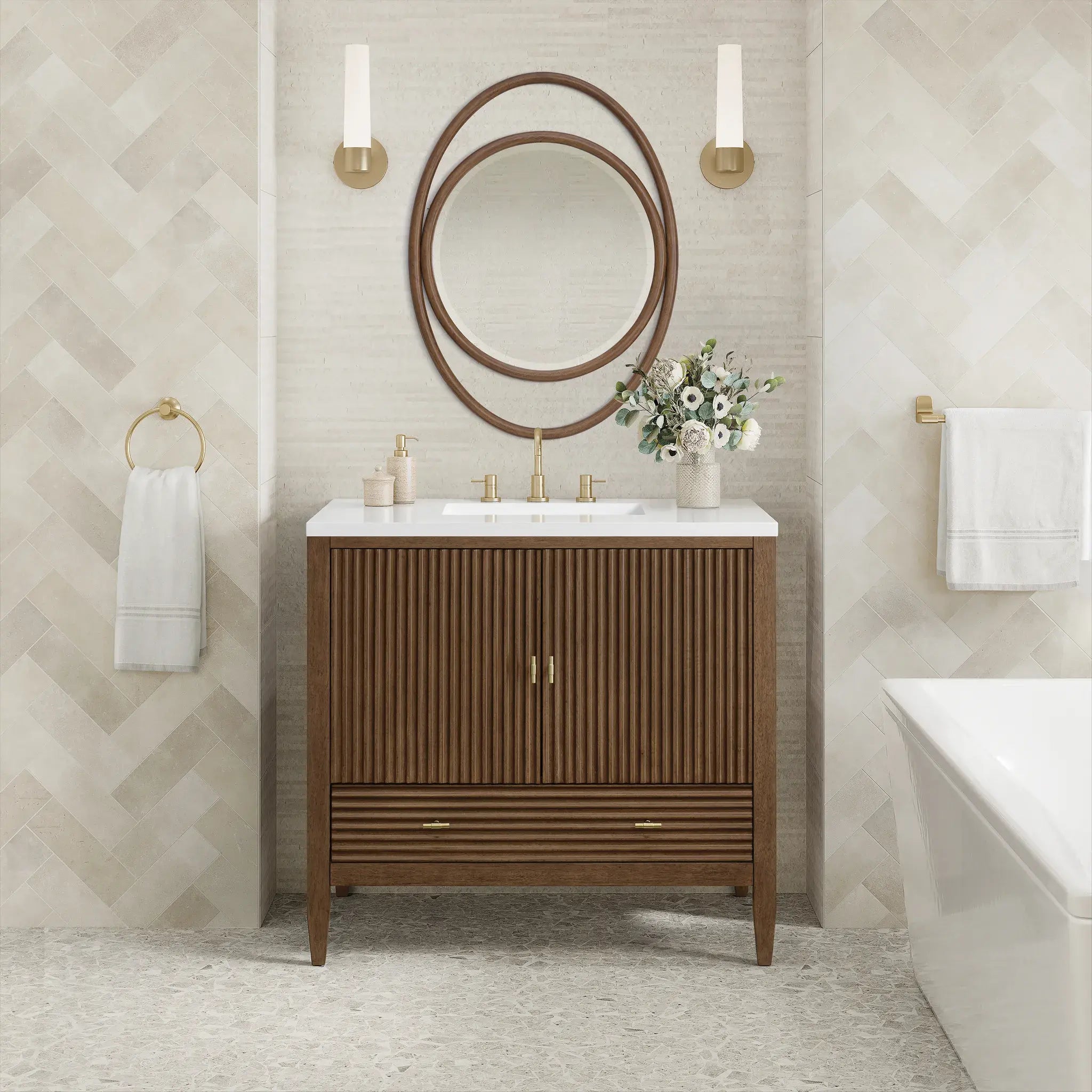 36" Myrrin Vanity in Mid Century Walnut-Cabinet Only-Not Available image 2