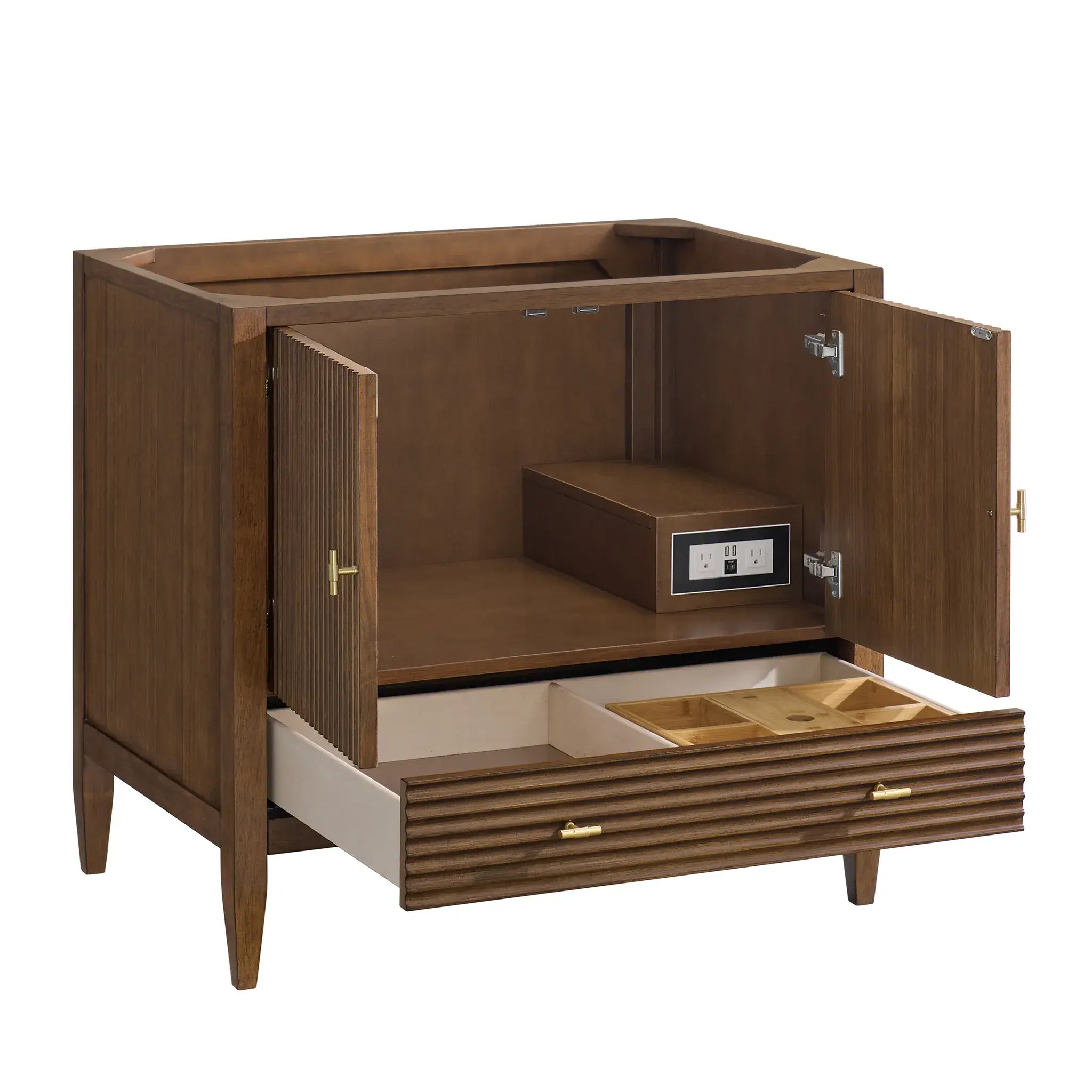 36" Myrrin Vanity in Mid Century Walnut-Ethereal Noctis Silestone-8" Widespread image 7