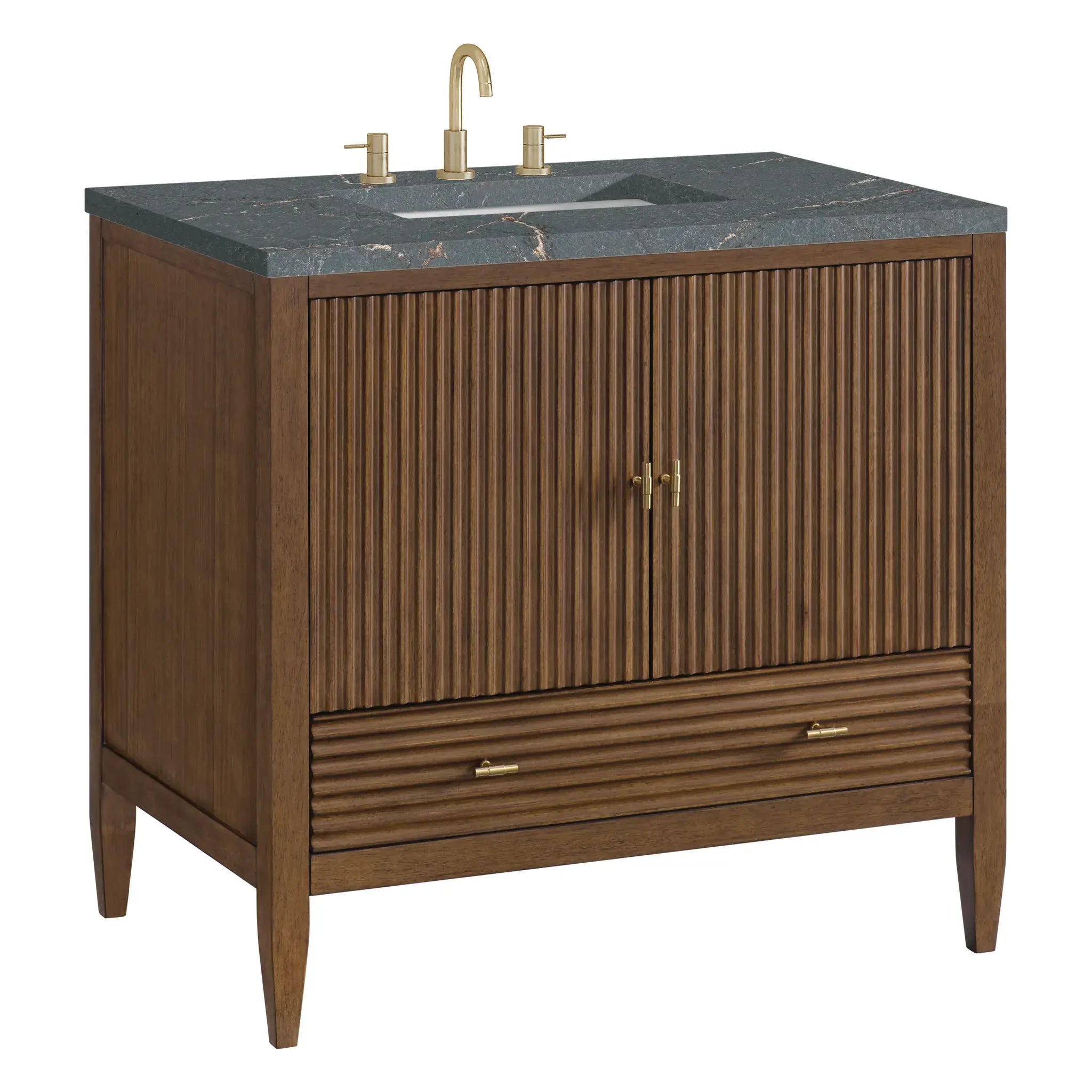 36" Myrrin Vanity in Mid Century Walnut-Parisien Bleu Silestone-8" Widespread image 9