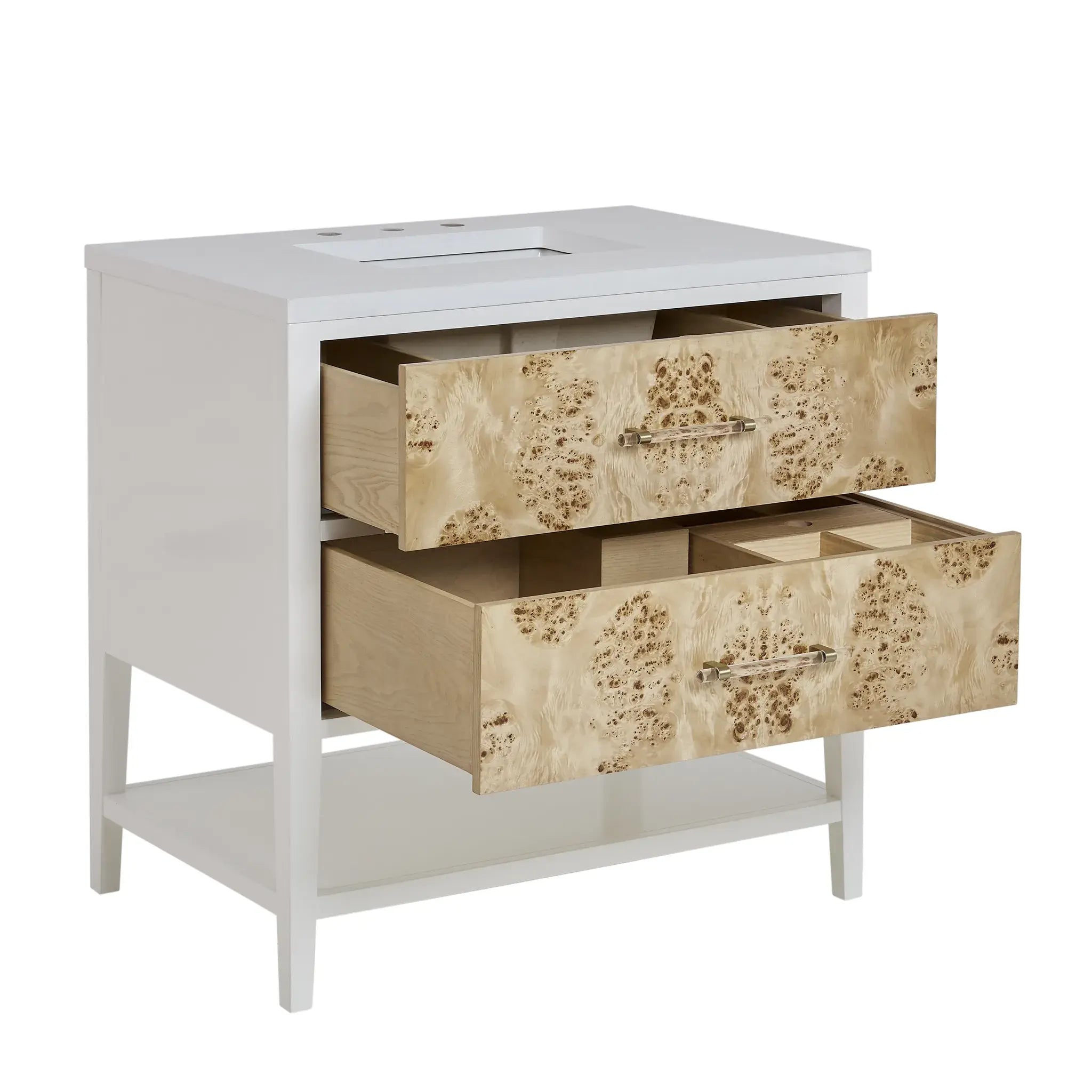 36" Olena Single Vanity in Light Mappa Burl and Polished White-Cabinet Only-Not Available image 3