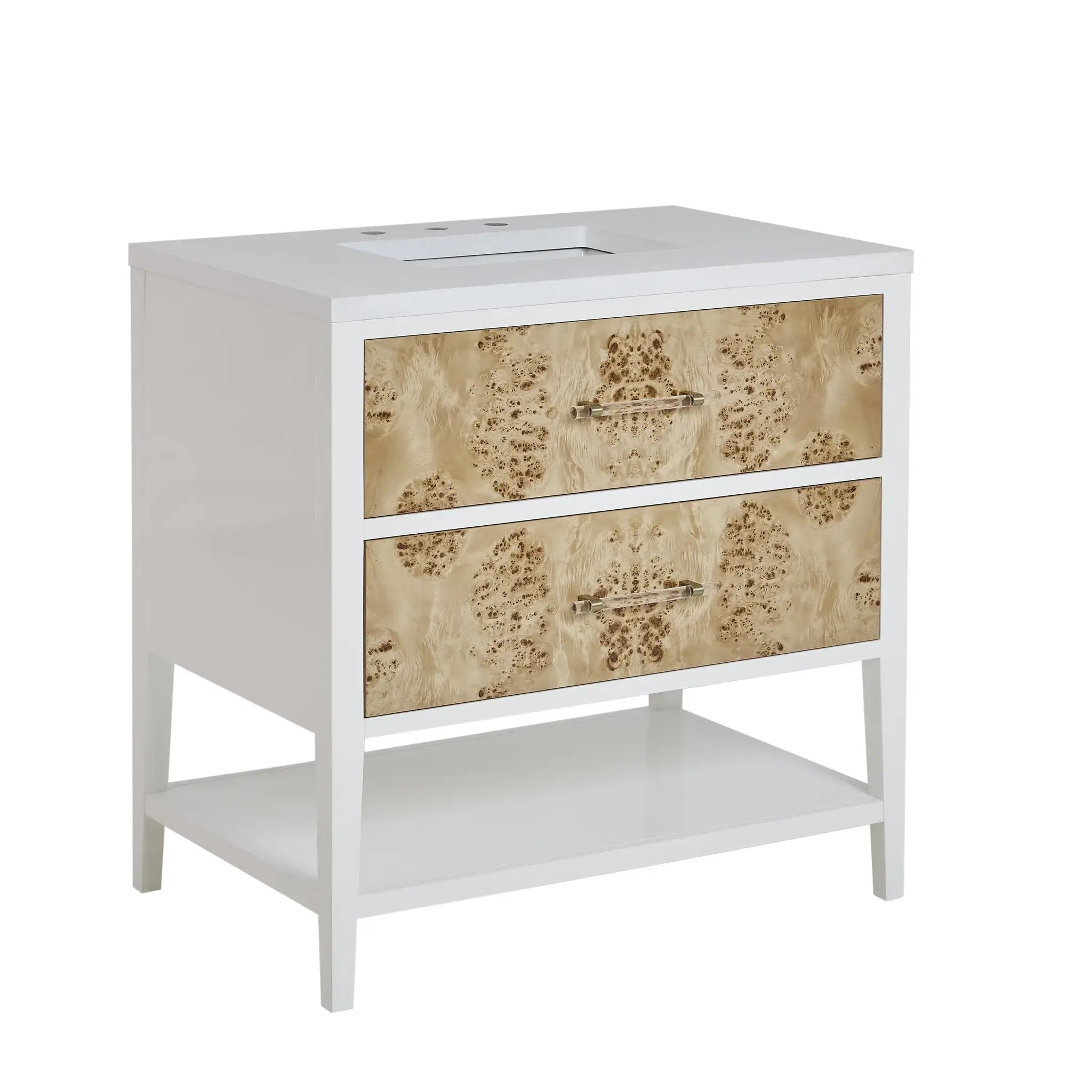36" Olena Single Vanity in Light Mappa Burl and Polished White-Cabinet Only-Not Available image 5