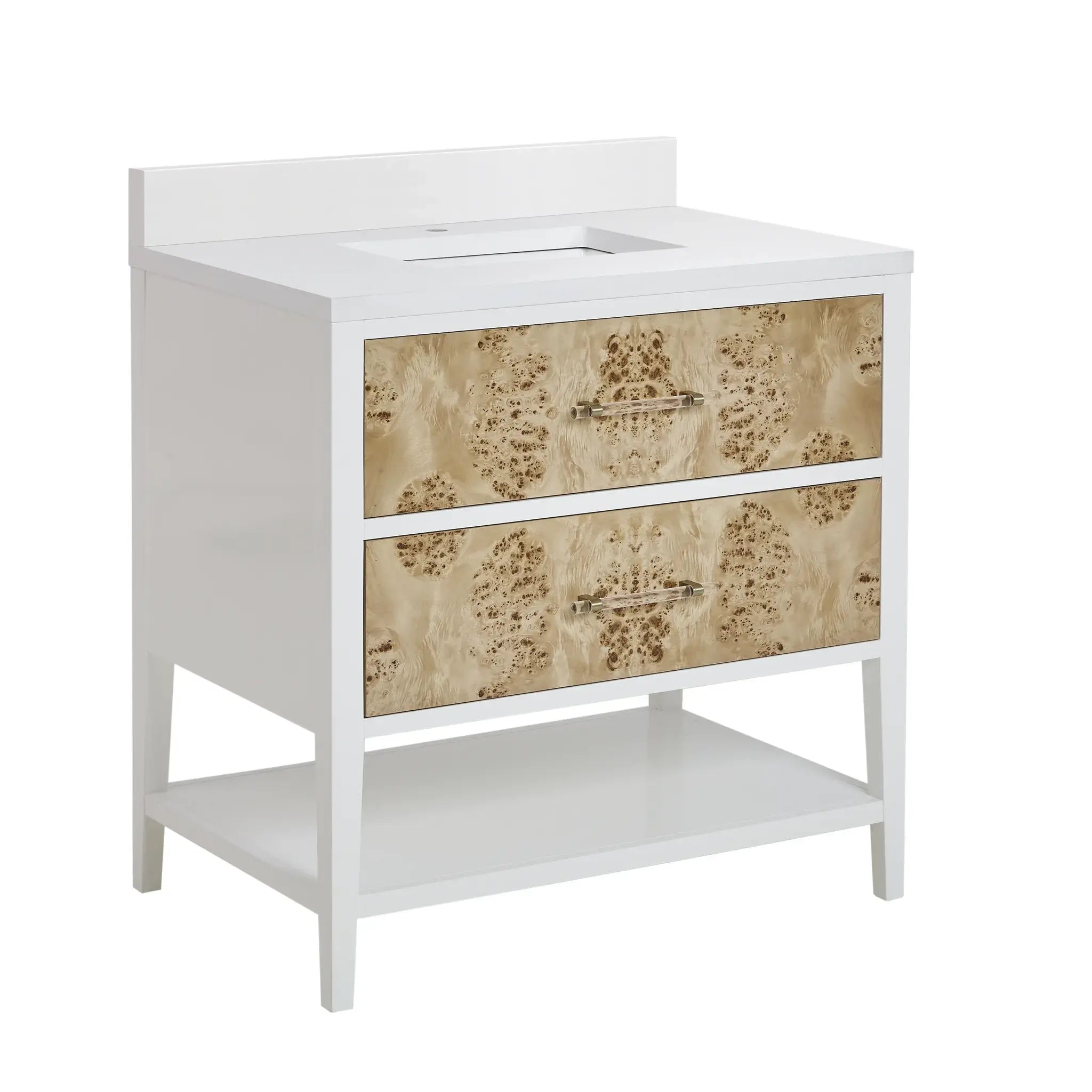 36" Olena Single Vanity in Light Mappa Burl and Polished White-White Zeus Silestone & Backsplash-Single Hole image 10