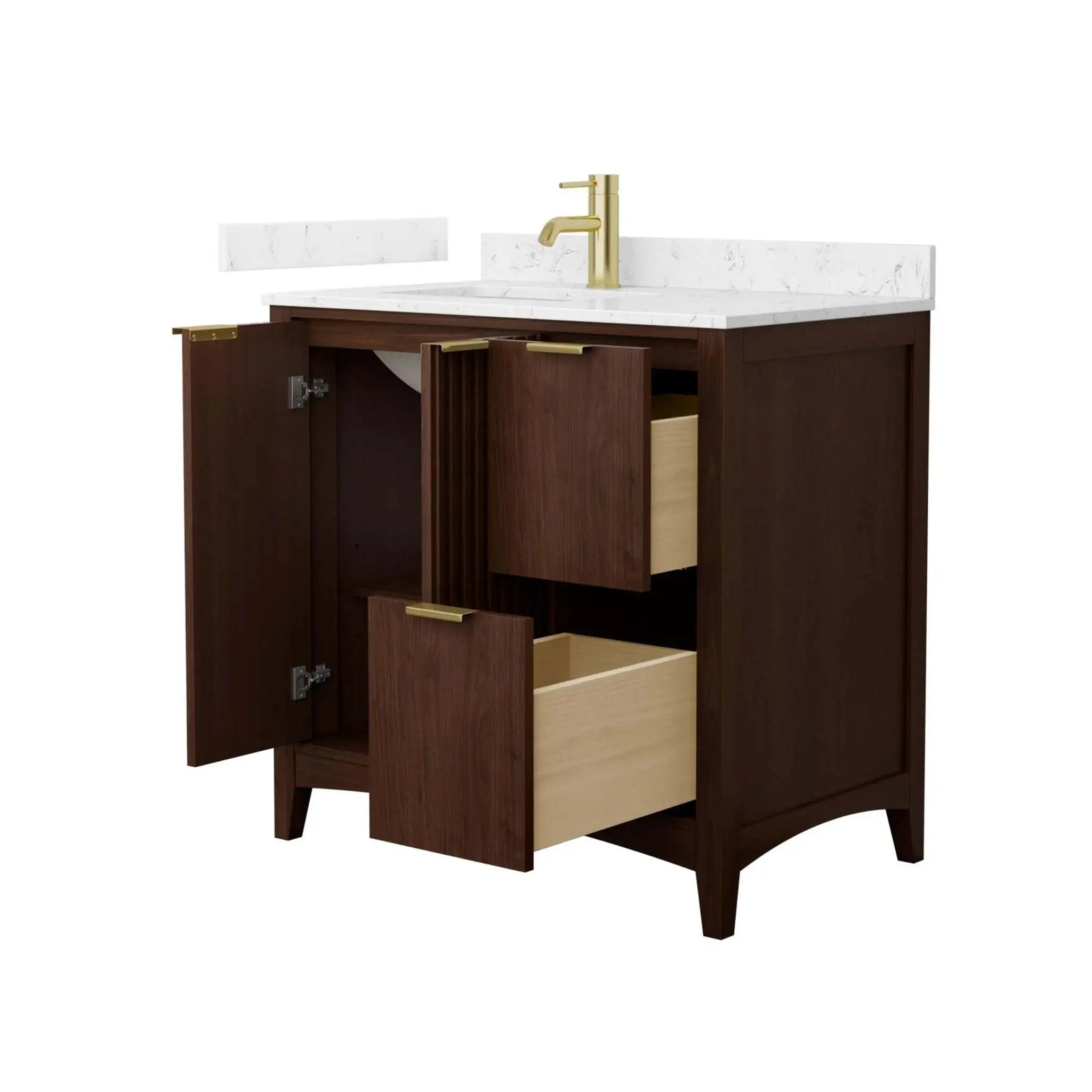 36" Palmilla Single Bathroom Vanity in Dark Walnut with Brushed Gold Trim by Wyndham