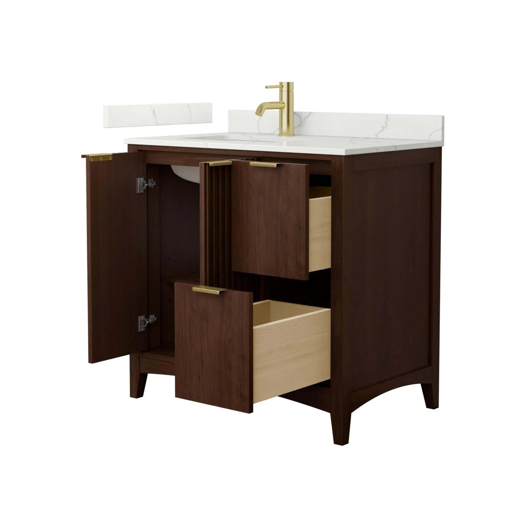 36" Palmilla Single Bathroom Vanity in Dark Walnut with Brushed Gold Trim by Wyndham