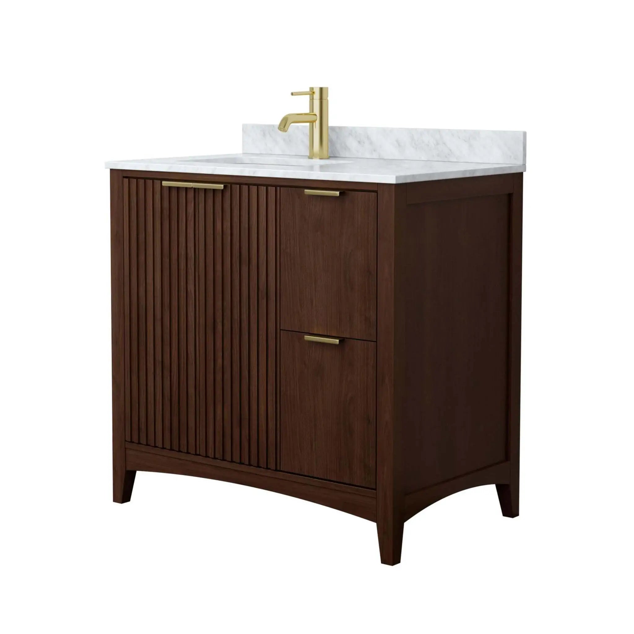 36" Palmilla Single Bathroom Vanity in Dark Walnut with Brushed Gold Trim by Wyndham