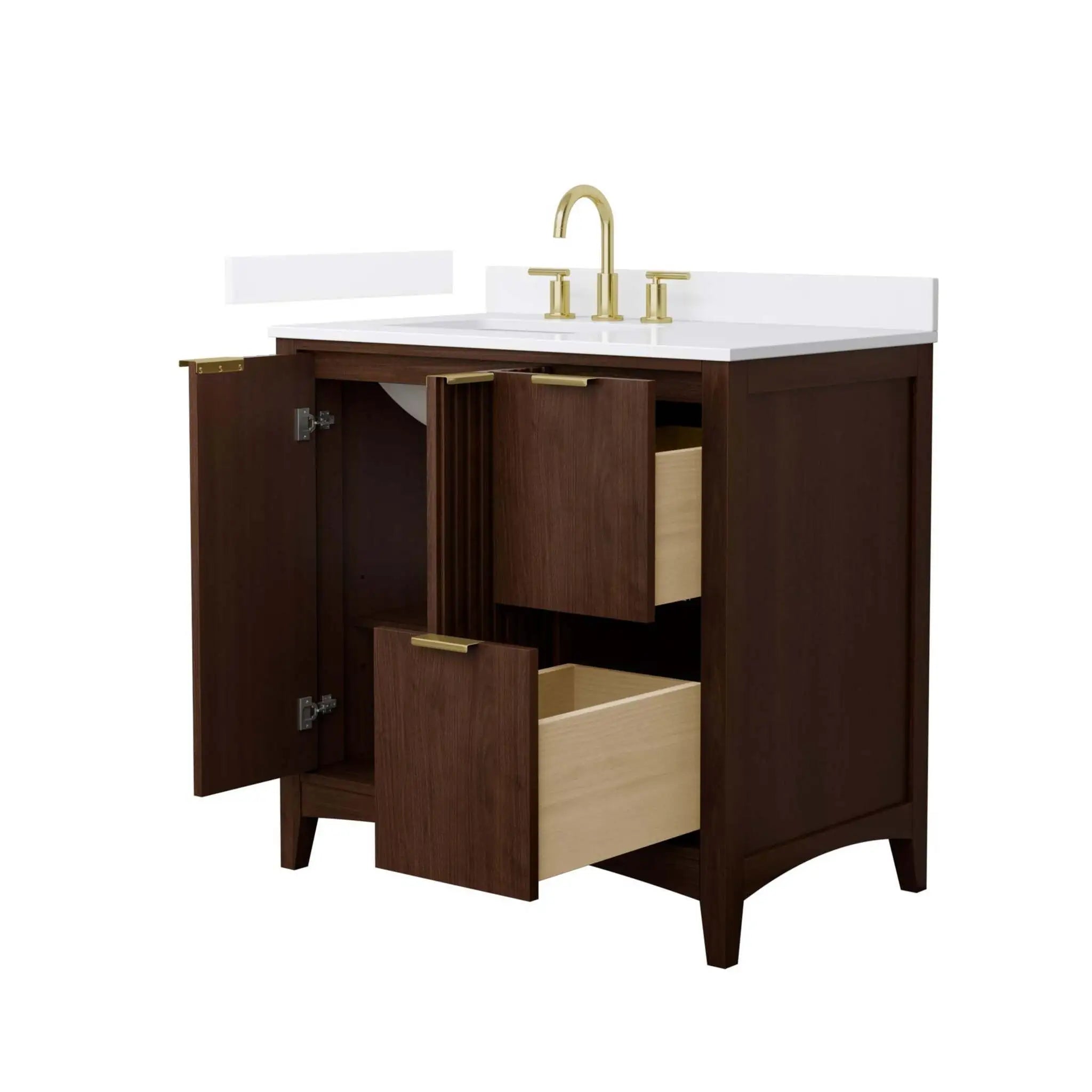 36" Palmilla Single Bathroom Vanity in Dark Walnut with Brushed Gold Trim by Wyndham