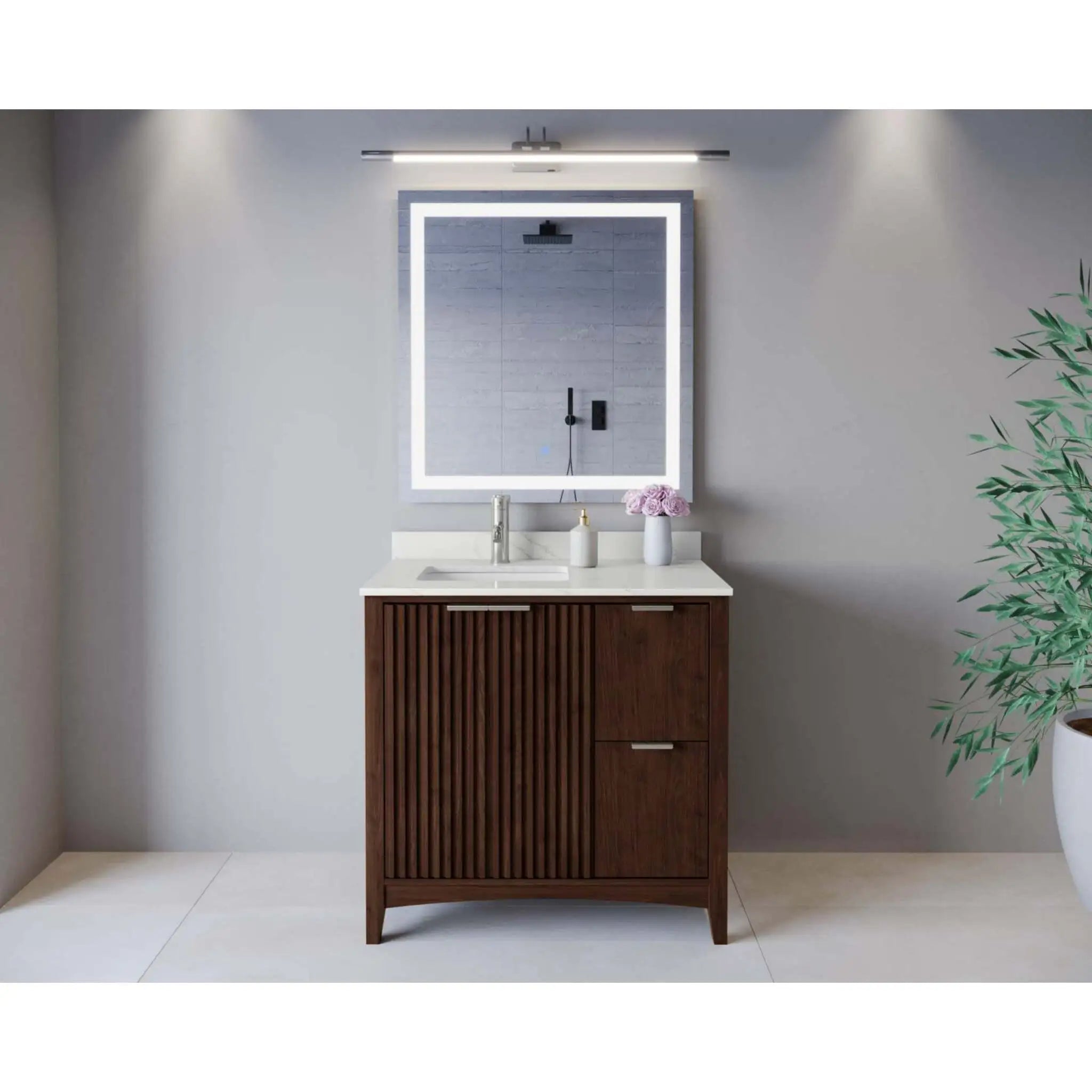 36" Palmilla Single Bathroom Vanity in Dark Walnut with Brushed Nickel Trim by Wyndham