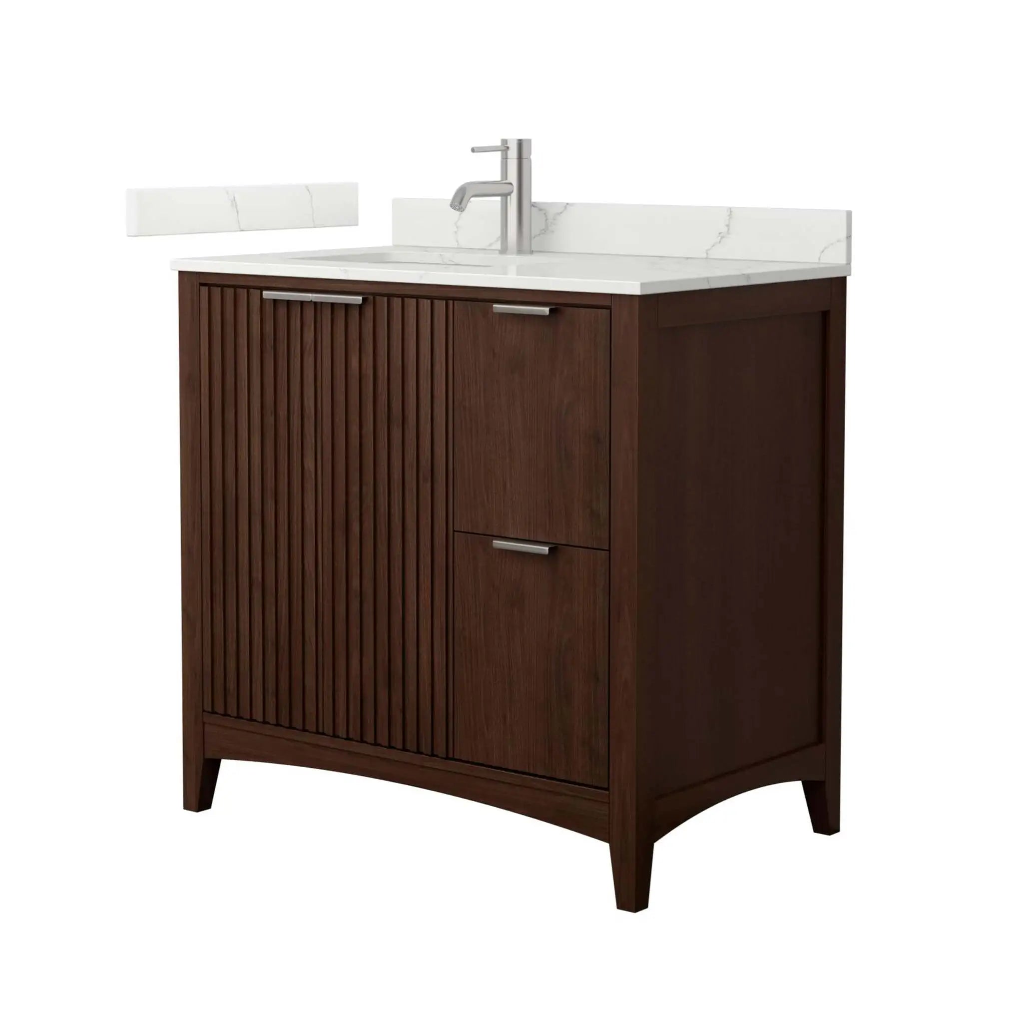 36" Palmilla Single Bathroom Vanity in Dark Walnut with Brushed Nickel Trim by Wyndham