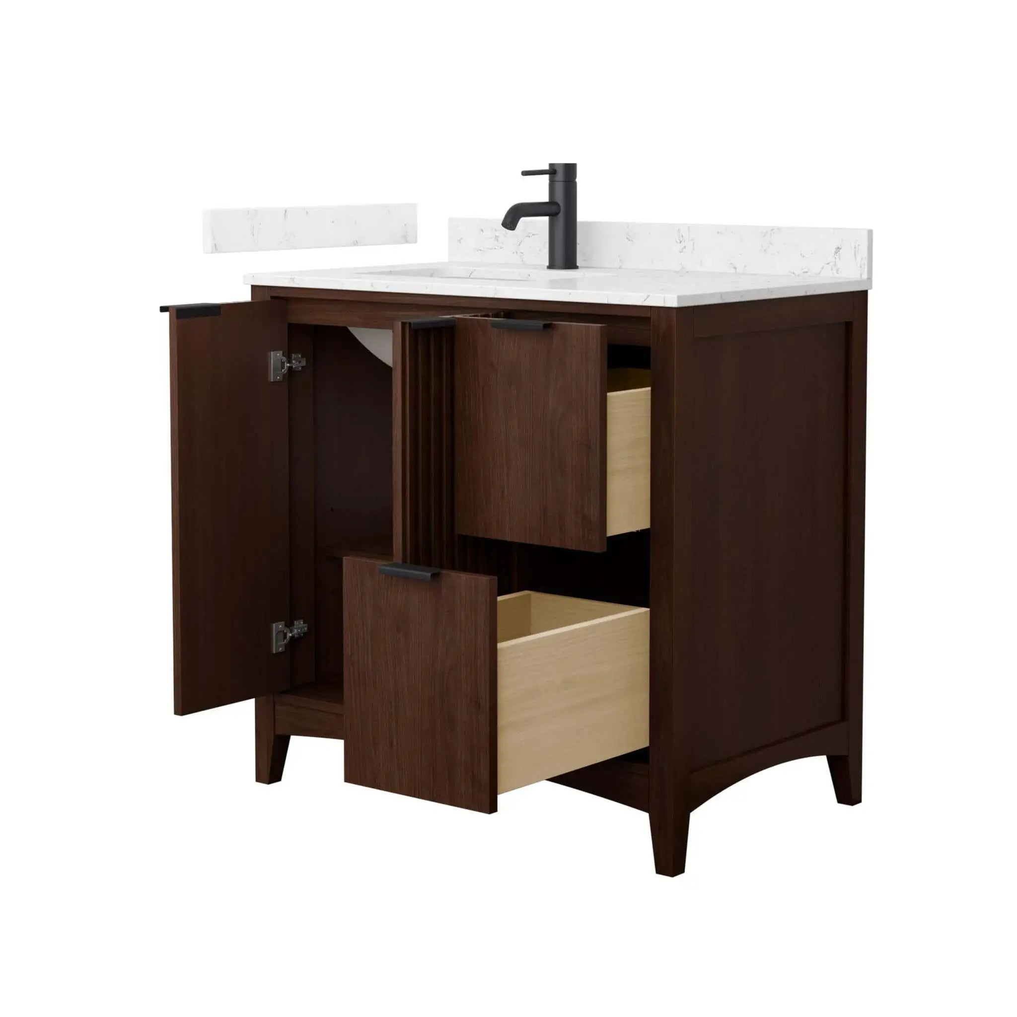 36" Palmilla Single Bathroom Vanity in Dark Walnut with Matte Black Trim by Wyndham