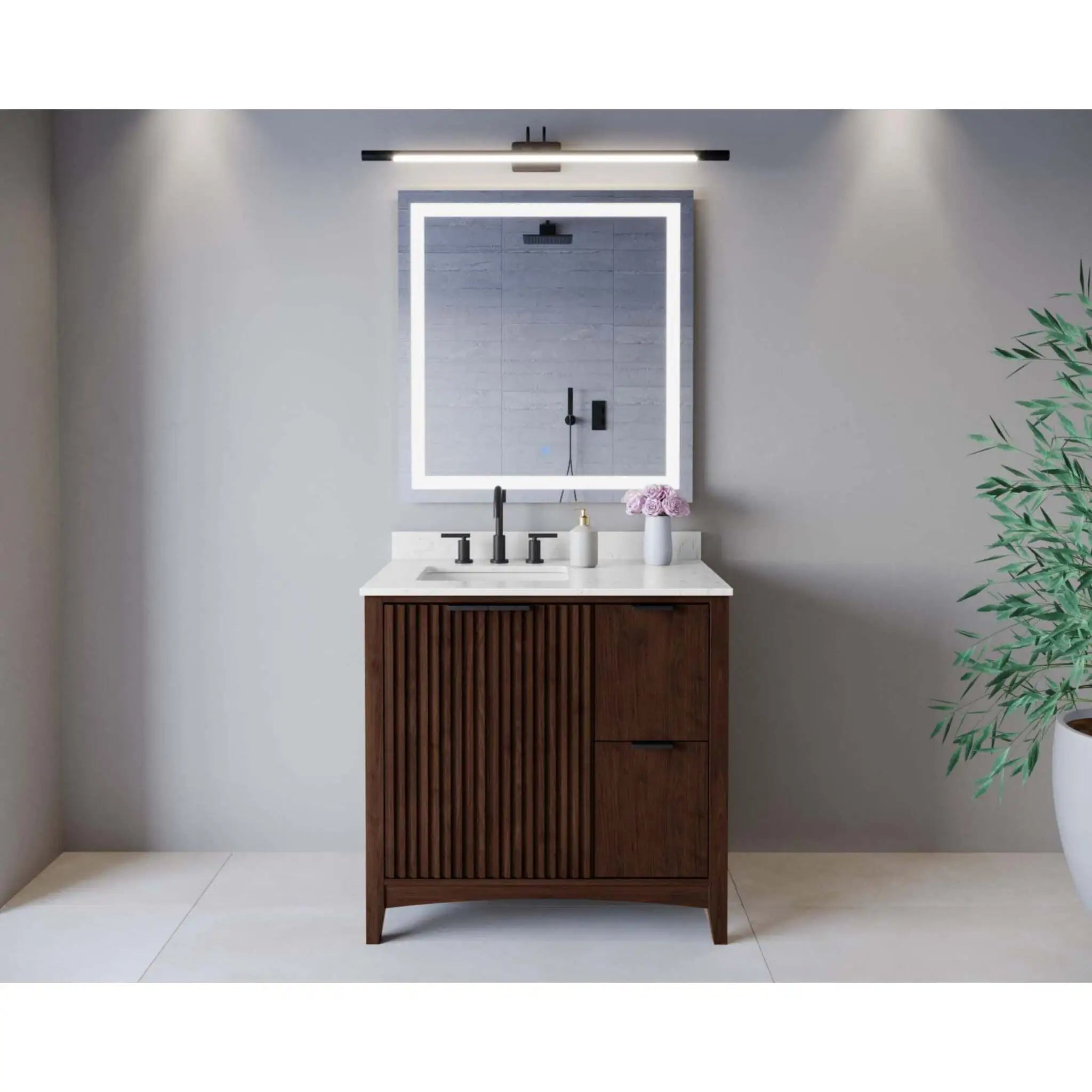 36" Palmilla Single Bathroom Vanity in Dark Walnut with Matte Black Trim by Wyndham