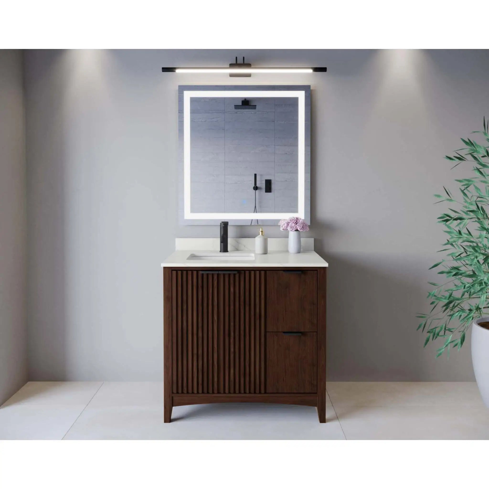 36" Palmilla Single Bathroom Vanity in Dark Walnut with Matte Black Trim by Wyndham