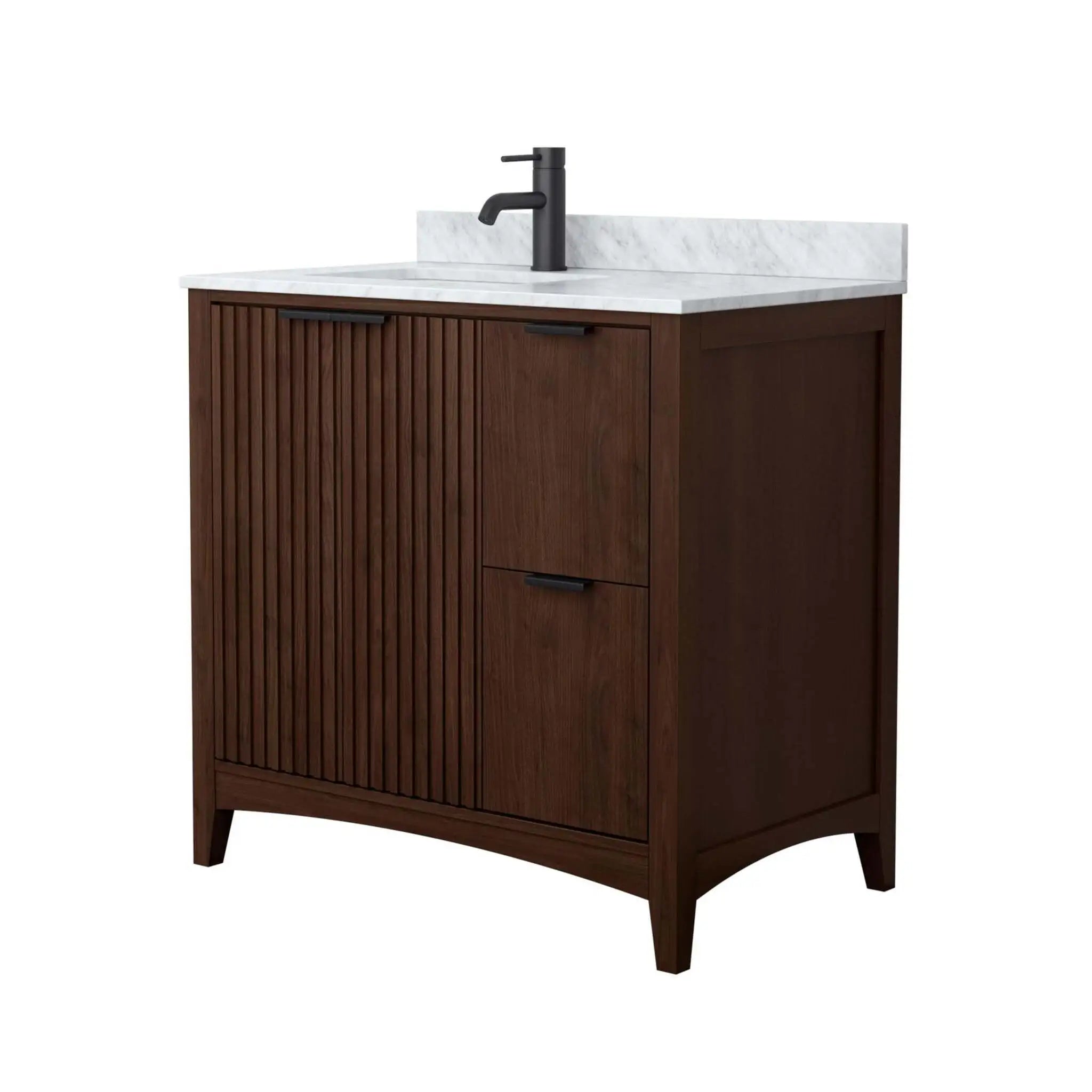 36" Palmilla Single Bathroom Vanity in Dark Walnut with Matte Black Trim by Wyndham