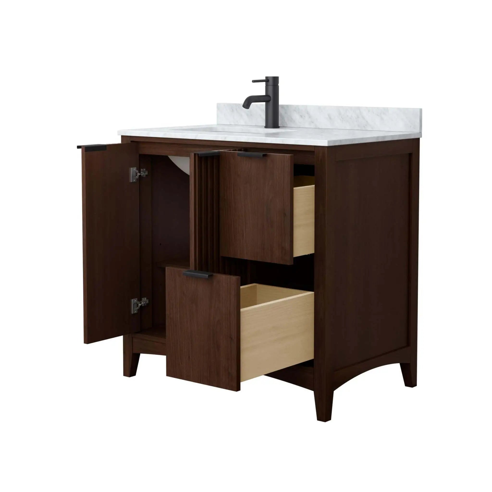 36" Palmilla Single Bathroom Vanity in Dark Walnut with Matte Black Trim by Wyndham