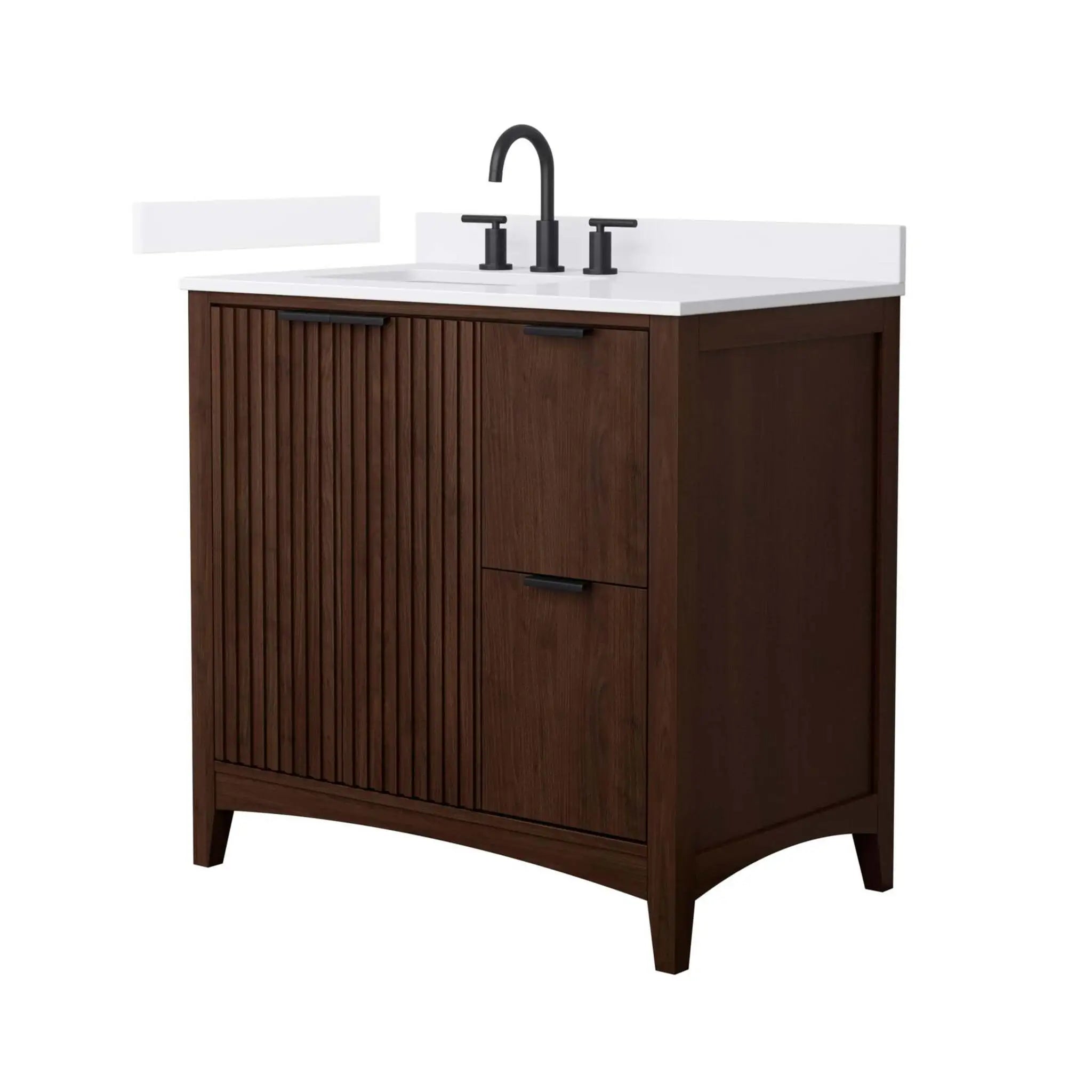 36" Palmilla Single Bathroom Vanity in Dark Walnut with Matte Black Trim by Wyndham