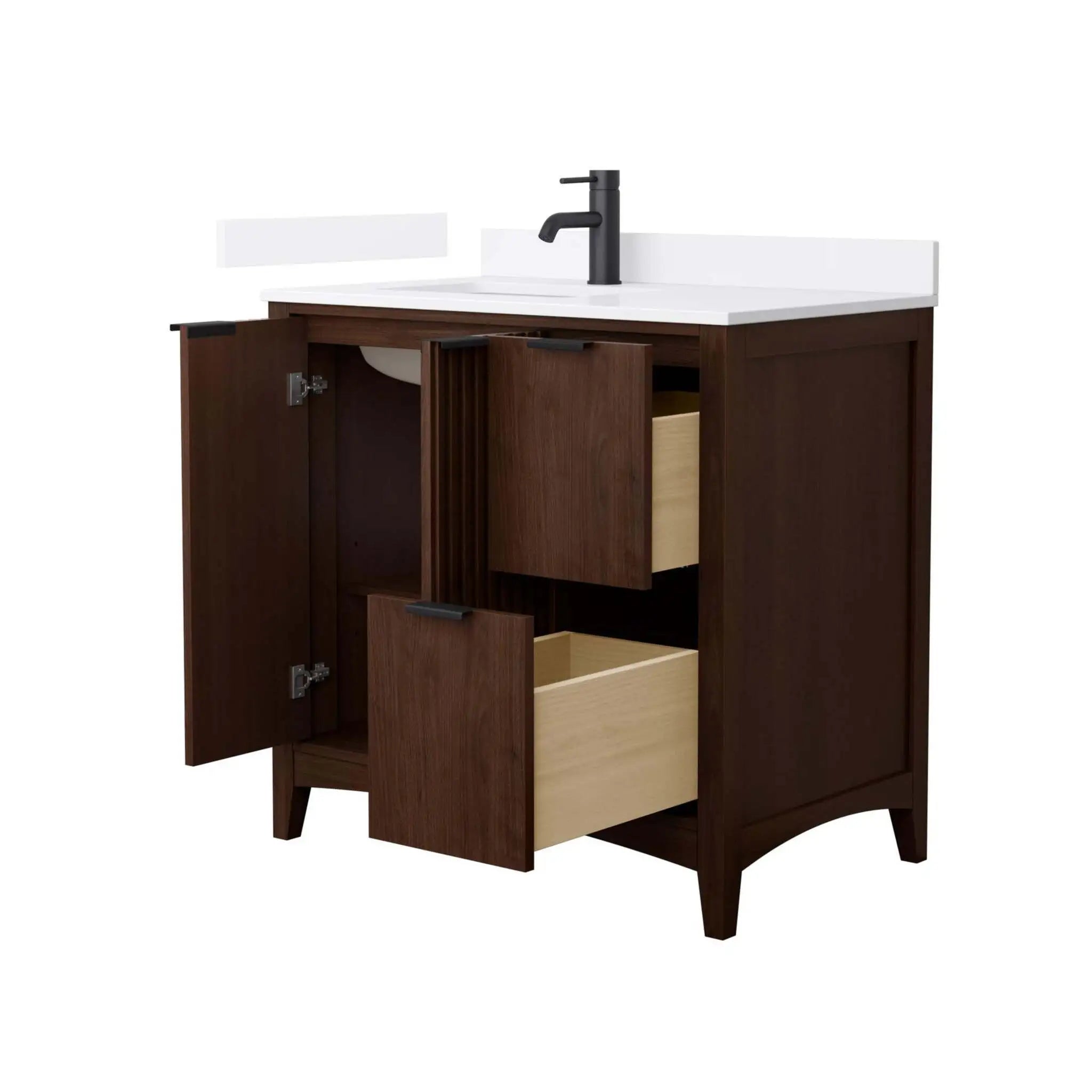 36" Palmilla Single Bathroom Vanity in Dark Walnut with Matte Black Trim by Wyndham
