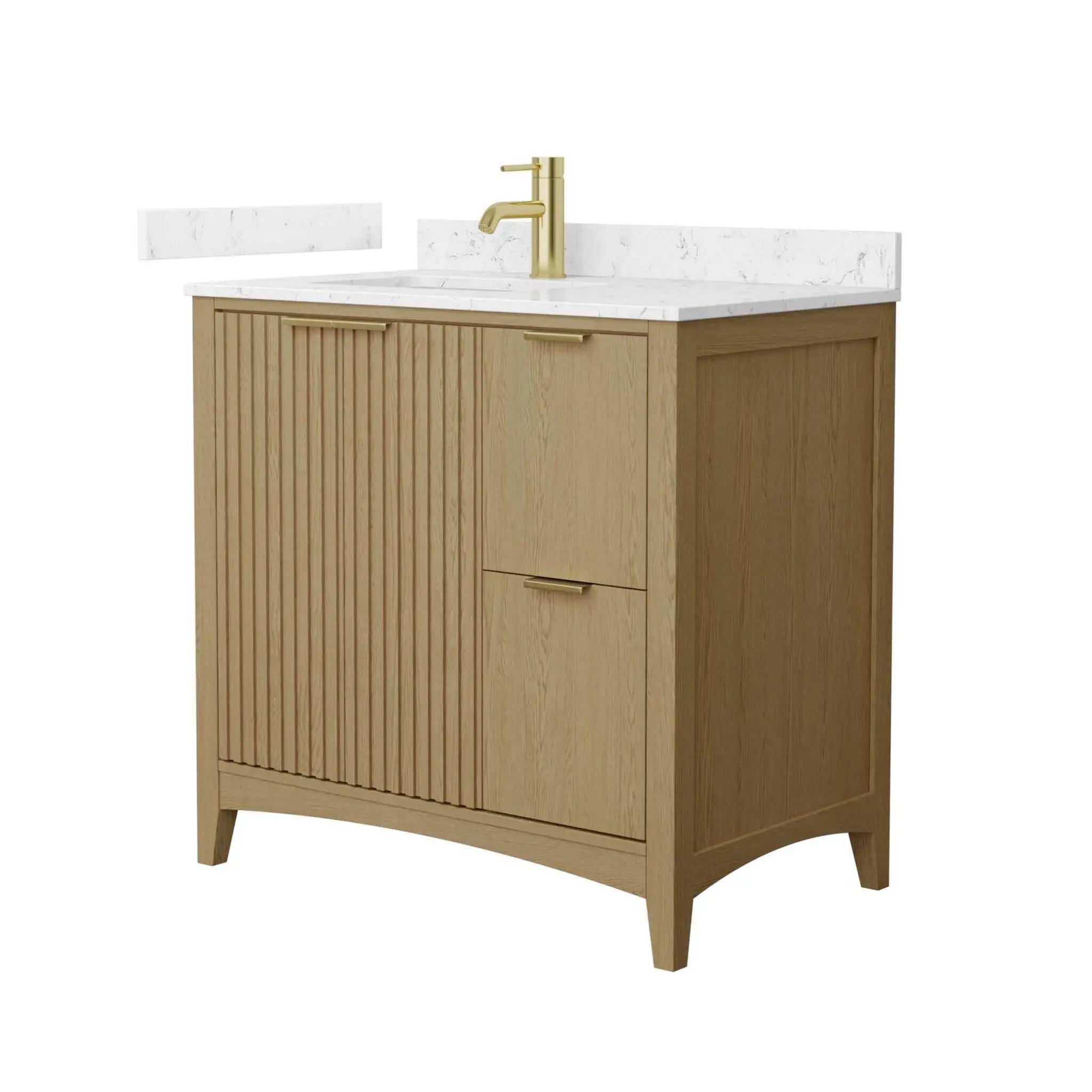 36" Palmilla Single Bathroom Vanity in Natural Oak with Brushed Gold Trim by Wyndham