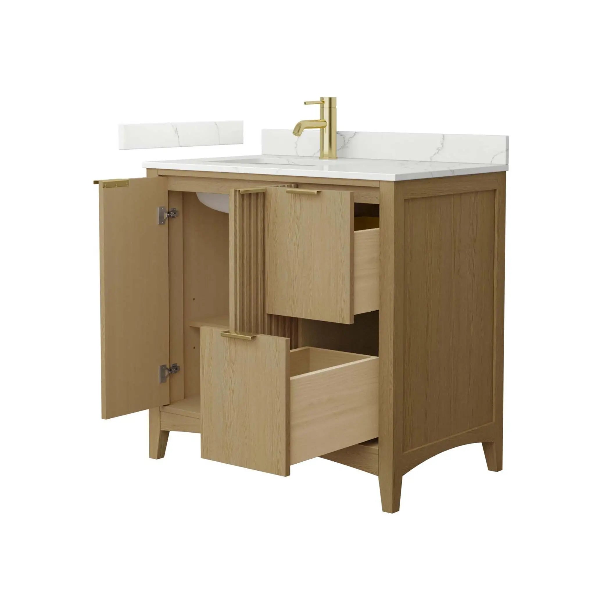 36" Palmilla Single Bathroom Vanity in Natural Oak with Brushed Gold Trim by Wyndham