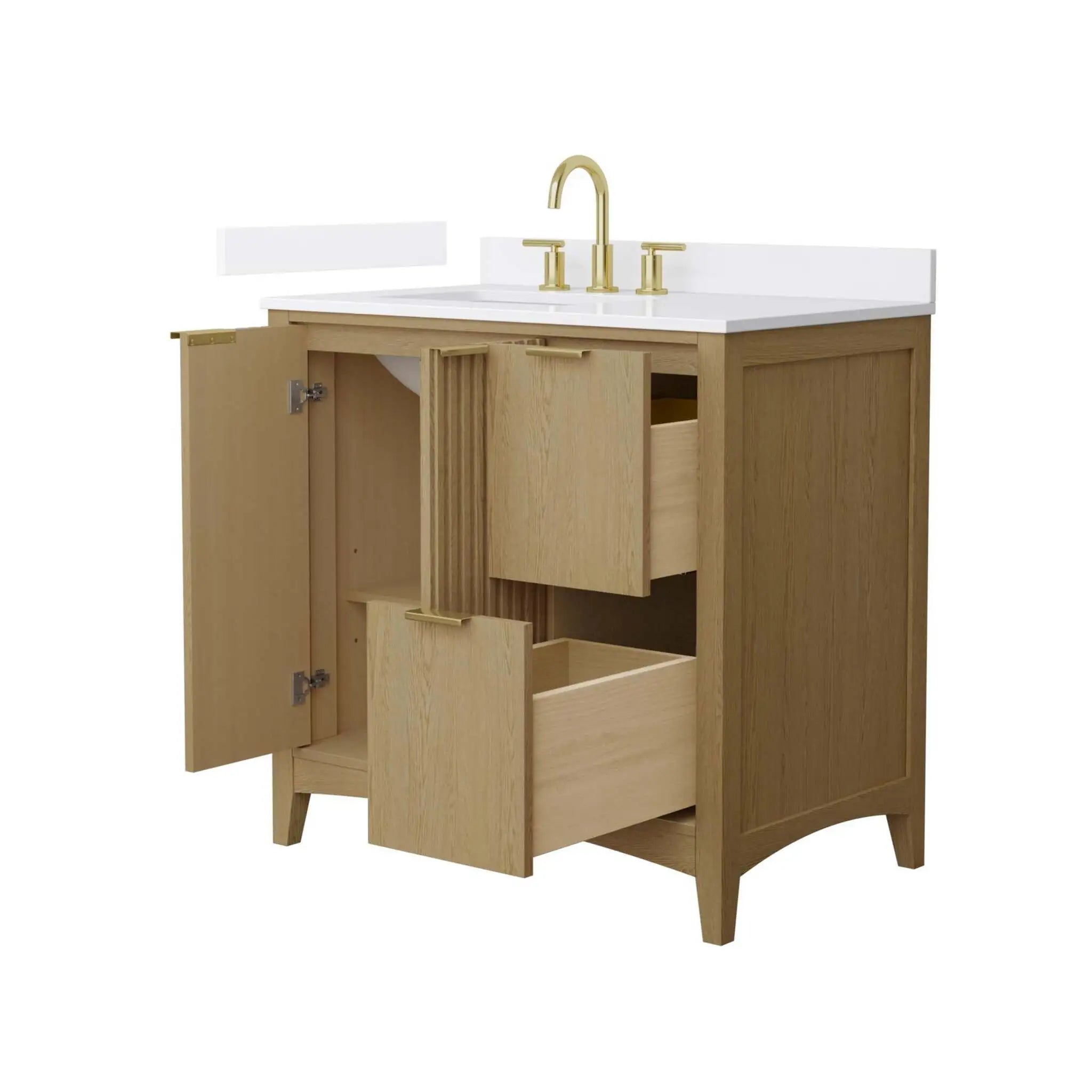 36" Palmilla Single Bathroom Vanity in Natural Oak with Brushed Gold Trim by Wyndham