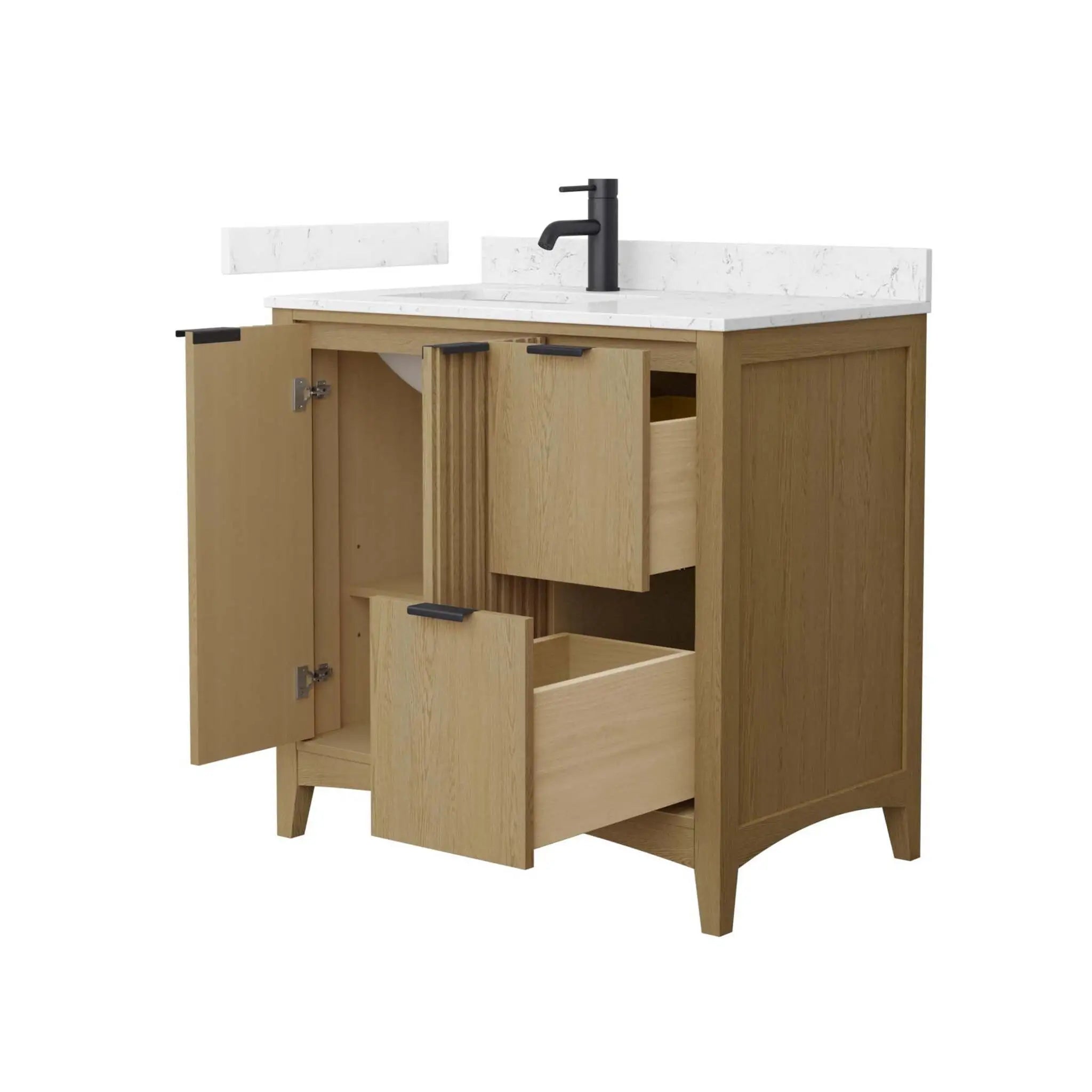 36" Palmilla Single Bathroom Vanity in Natural Oak with Matte Black Trim by Wyndham