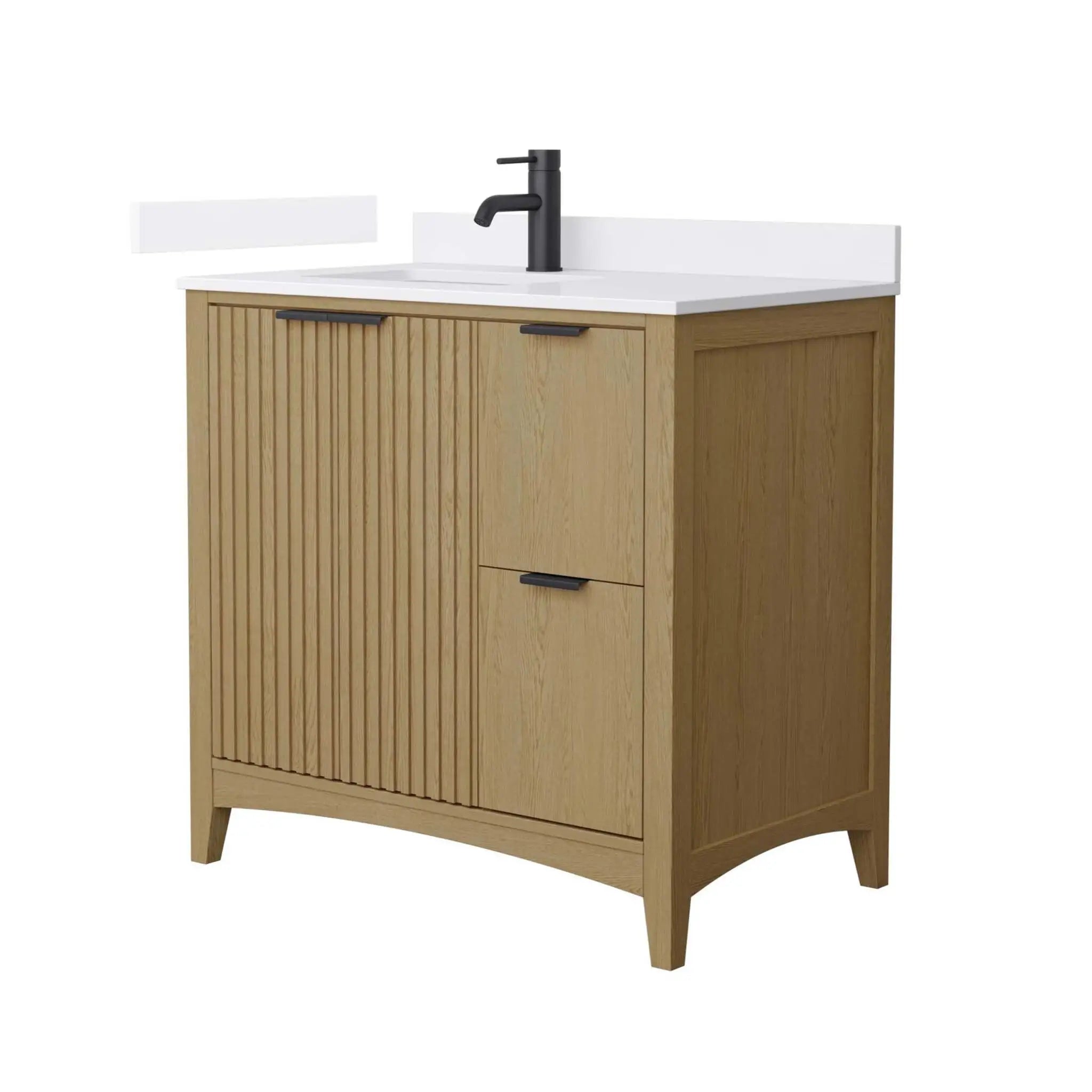 36" Palmilla Single Bathroom Vanity in Natural Oak with Matte Black Trim by Wyndham
