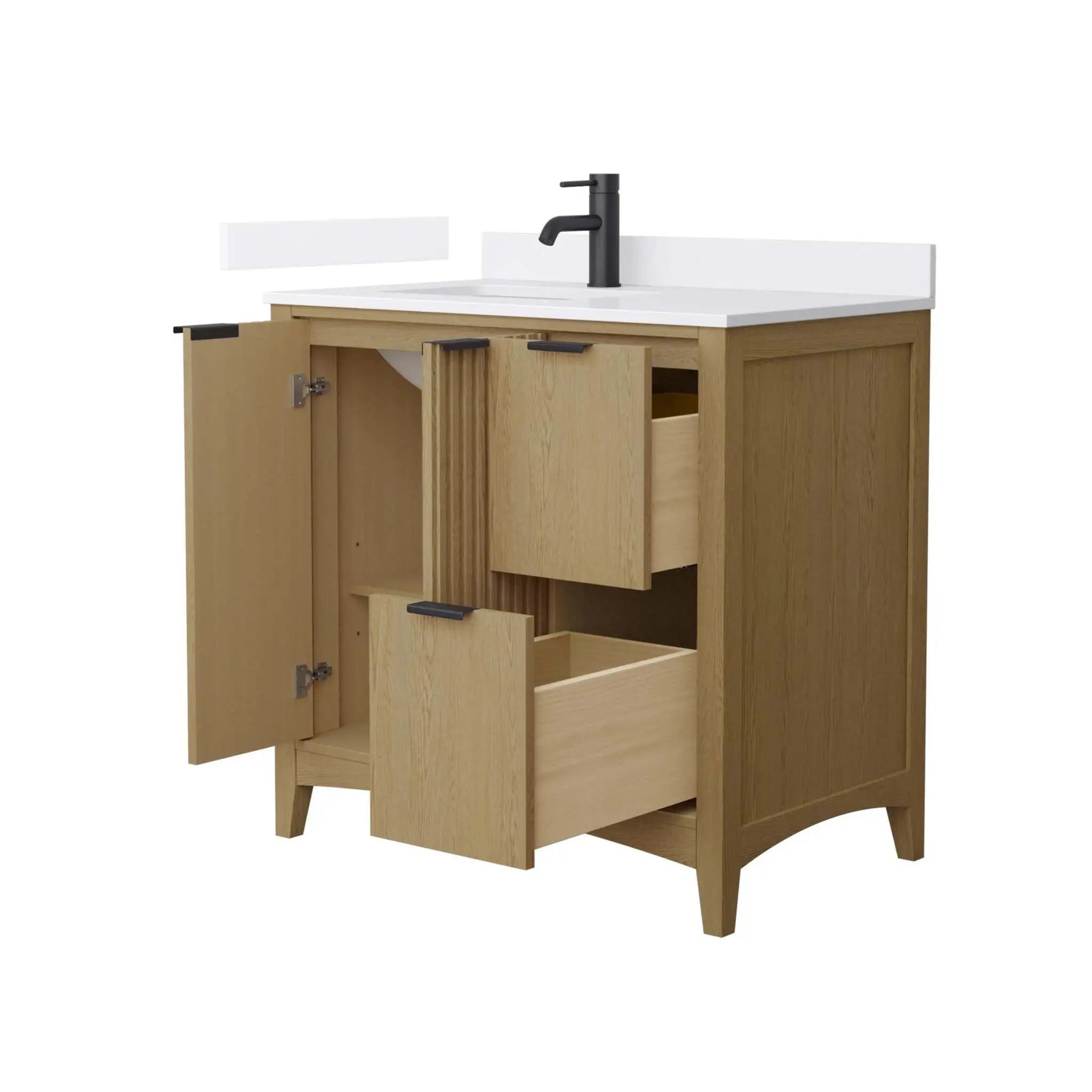 36" Palmilla Single Bathroom Vanity in Natural Oak with Matte Black Trim by Wyndham