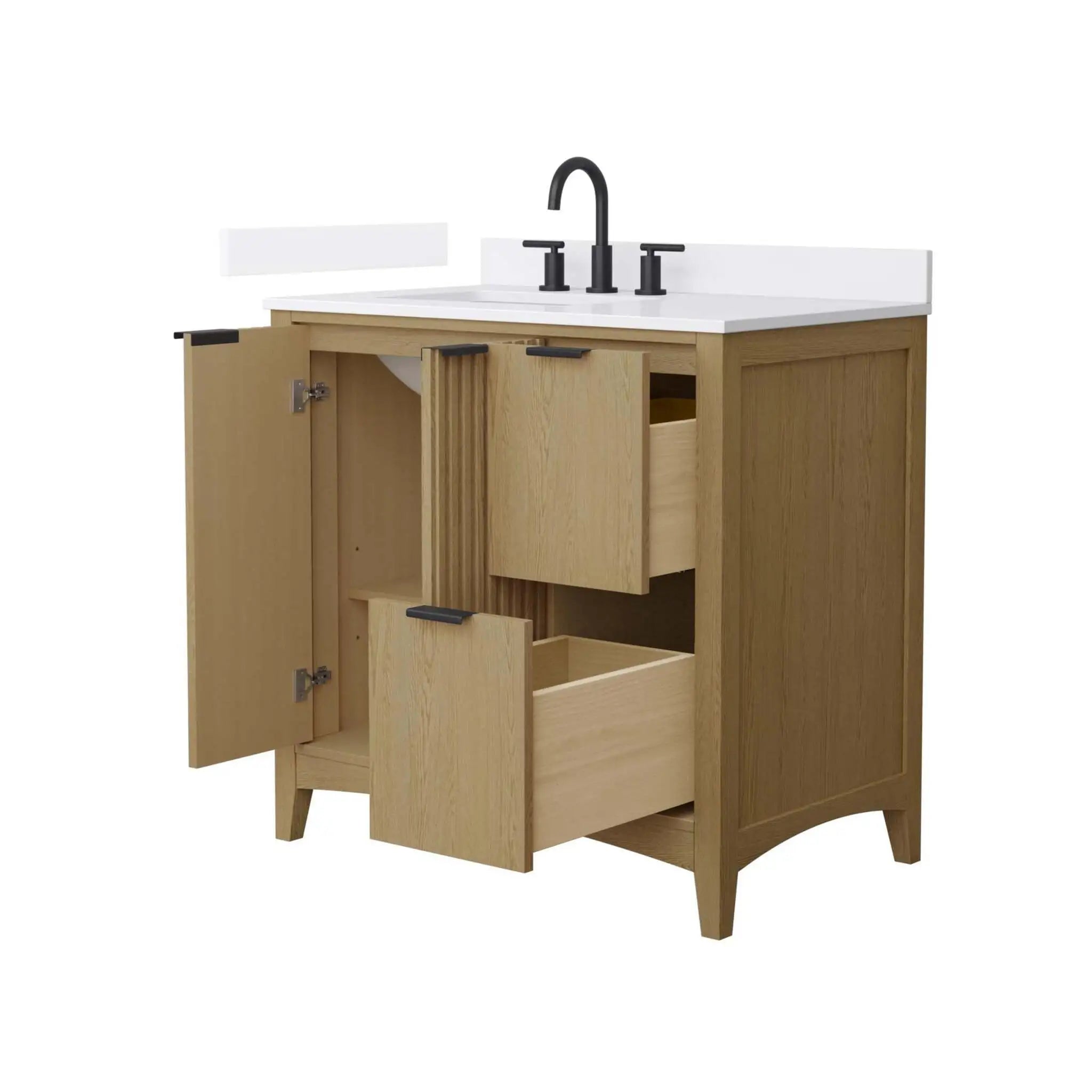 36" Palmilla Single Bathroom Vanity in Natural Oak with Matte Black Trim by Wyndham