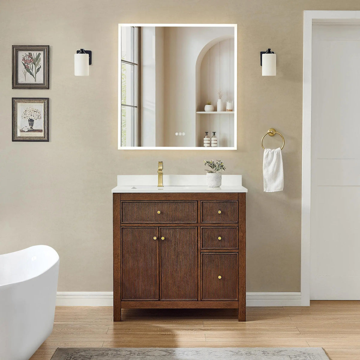 36" Pendry Single Bathroom Vanity Dark Walnut Brushed Gold Trim by wyndham View 14