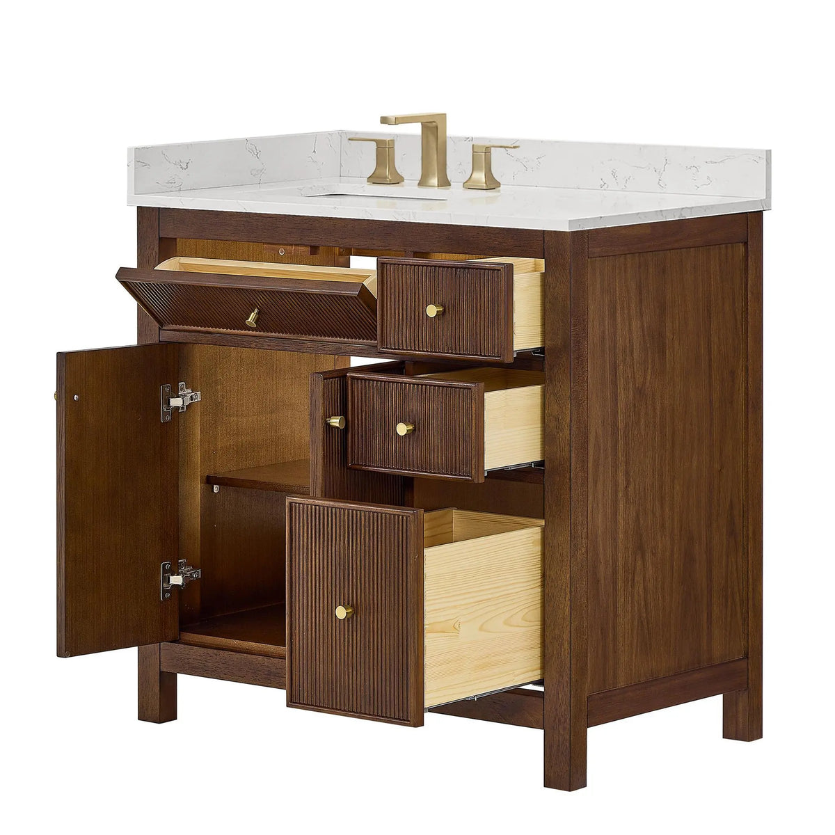 36" Pendry Single Bathroom Vanity Dark Walnut Brushed Gold Trim by wyndham View 19