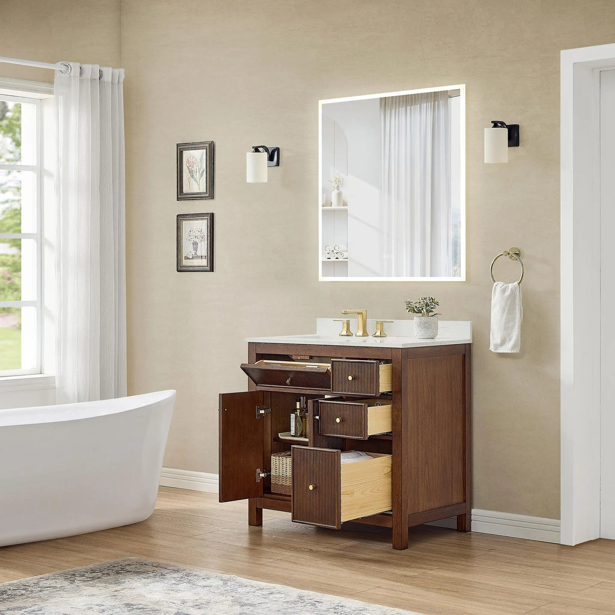 36" Pendry Single Bathroom Vanity Dark Walnut Brushed Gold Trim by wyndham View 20