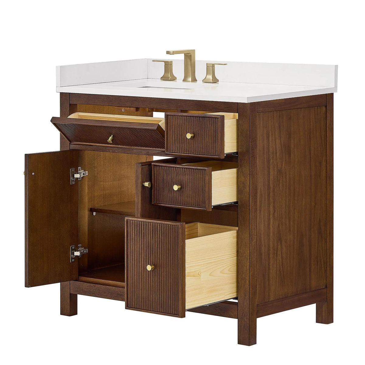 36" Pendry Single Bathroom Vanity Dark Walnut Brushed Gold Trim by wyndham View 23