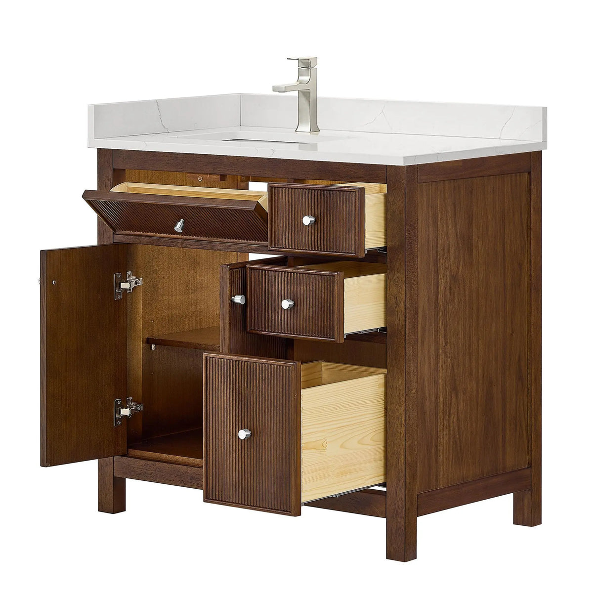 36" Pendry Single Bathroom Vanity Dark Walnut Brushed Nickel Trim by wyndham View 11