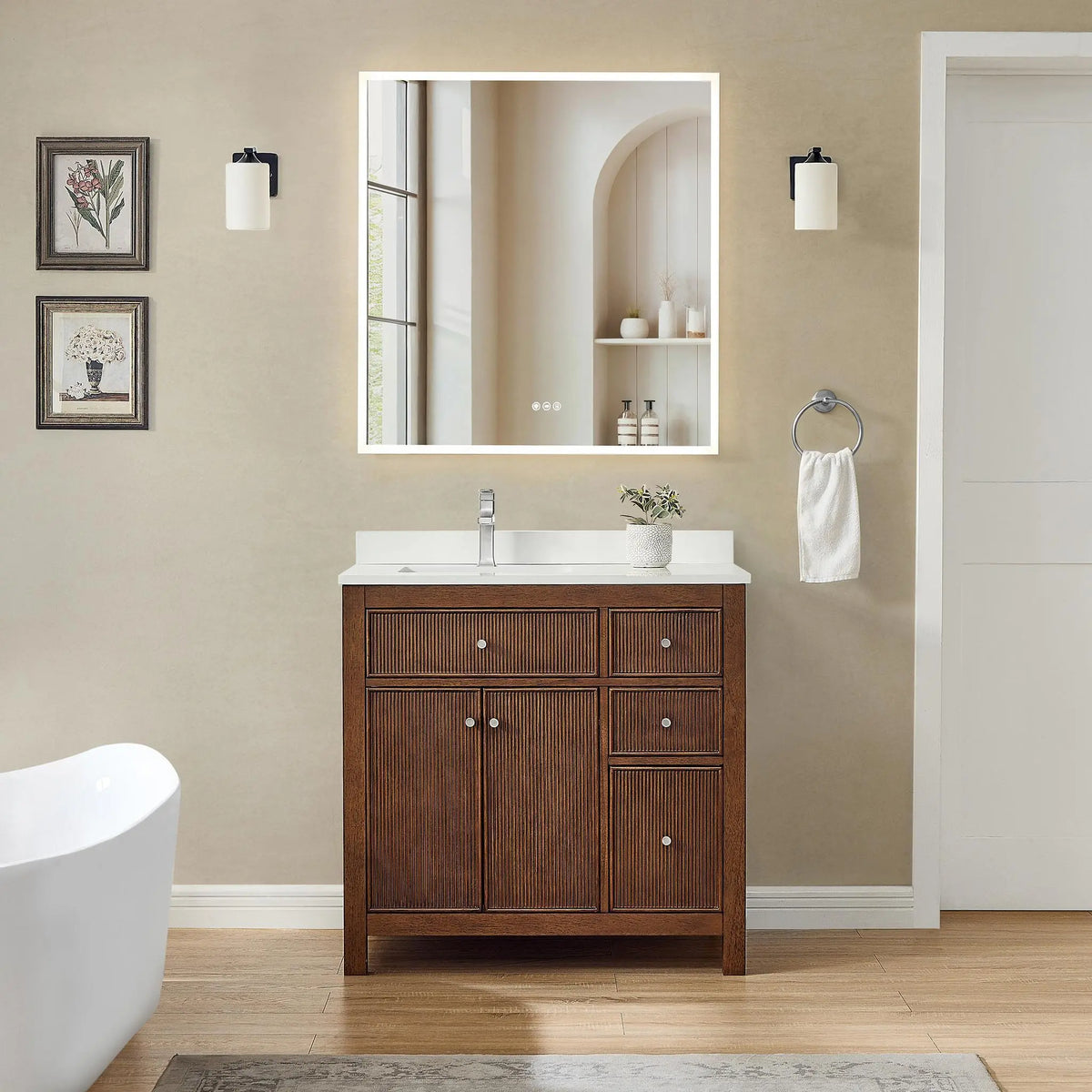 36" Pendry Single Bathroom Vanity Dark Walnut Brushed Nickel Trim by wyndham View 14