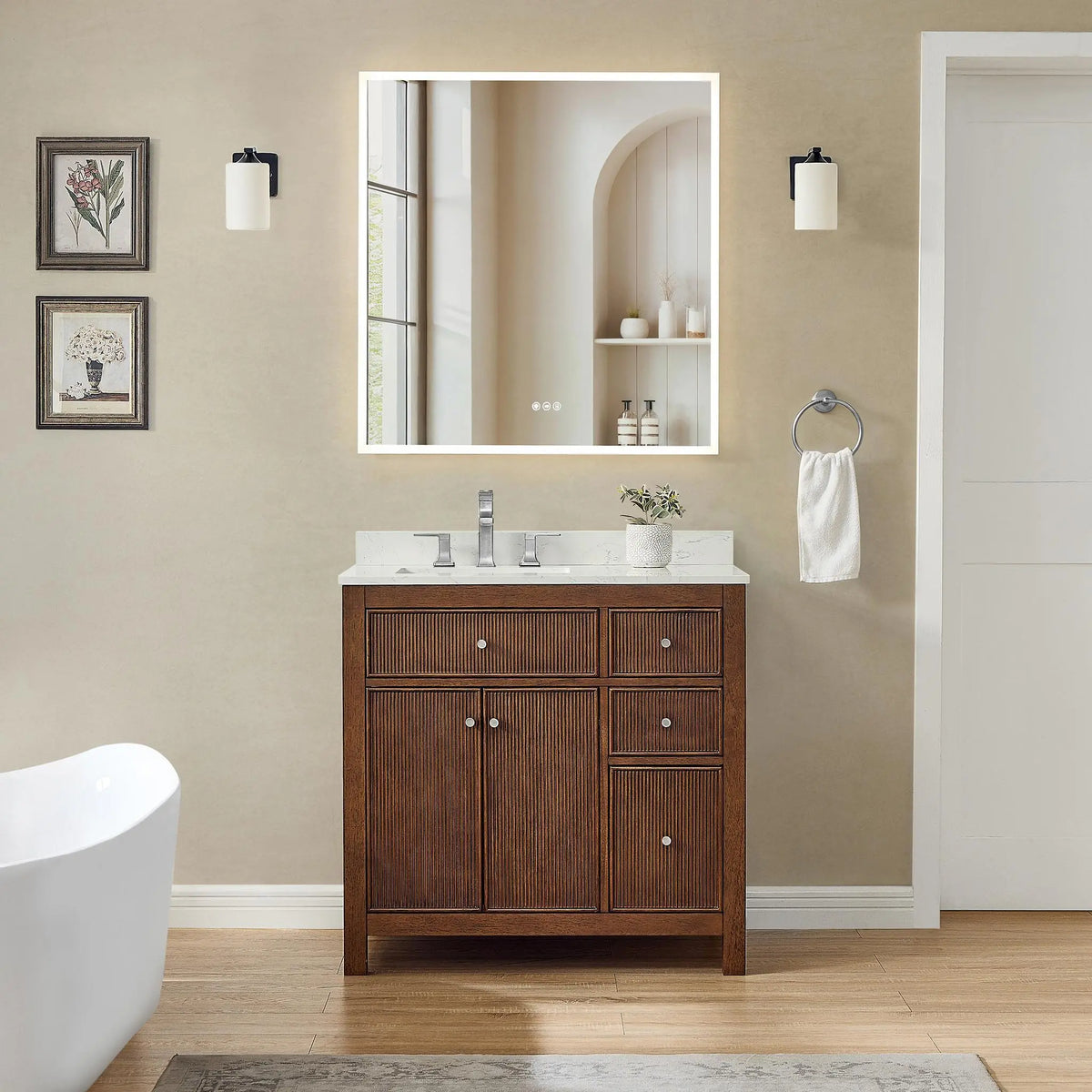 36" Pendry Single Bathroom Vanity Dark Walnut Brushed Nickel Trim by wyndham View 18
