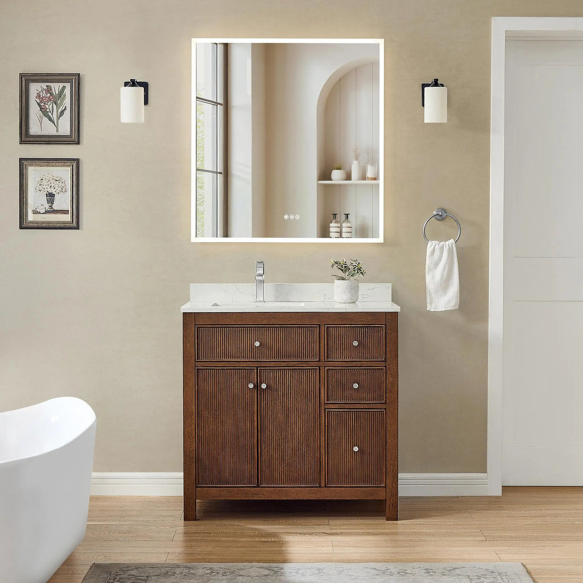 36" Pendry Single Bathroom Vanity Dark Walnut Brushed Nickel Trim by wyndham View 2