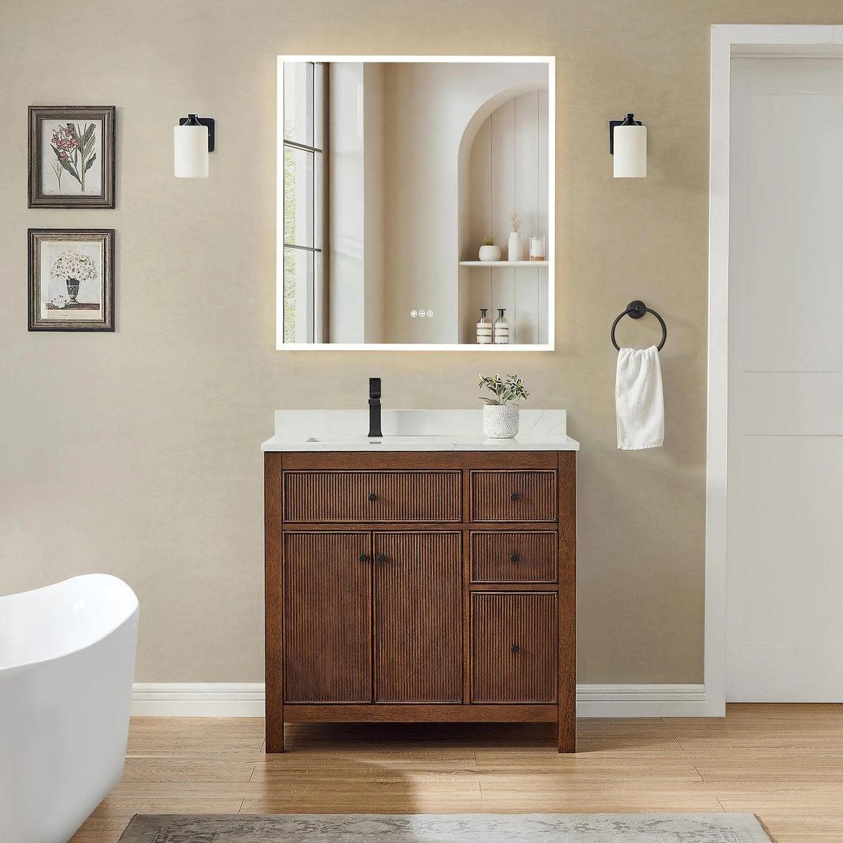 36" Pendry Single Bathroom Vanity Dark Walnut Matte Black Trim by wyndham View 10
