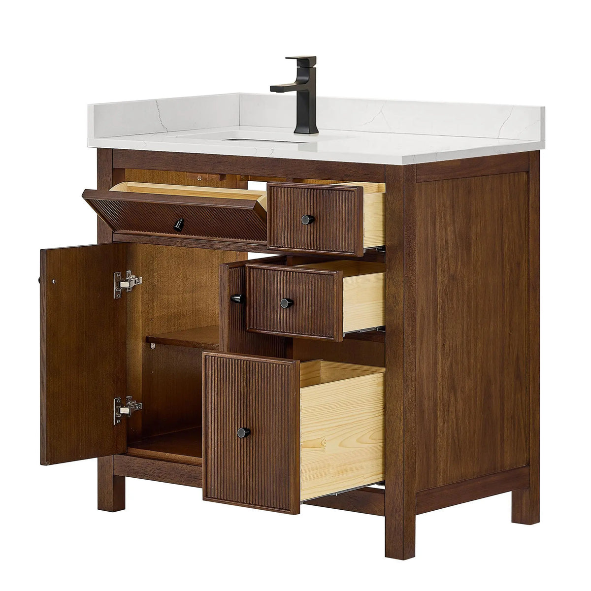 36" Pendry Single Bathroom Vanity Dark Walnut Matte Black Trim by wyndham View 11