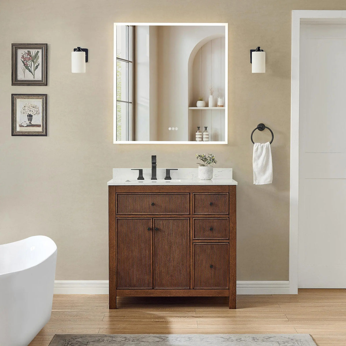 36" Pendry Single Bathroom Vanity Dark Walnut Matte Black Trim by wyndham View 18