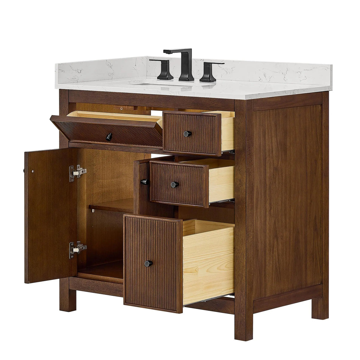 36" Pendry Single Bathroom Vanity Dark Walnut Matte Black Trim by wyndham View 19