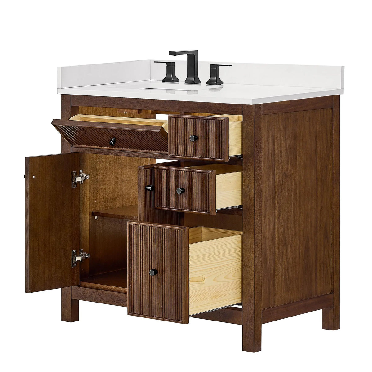 36" Pendry Single Bathroom Vanity Dark Walnut Matte Black Trim by wyndham View 23