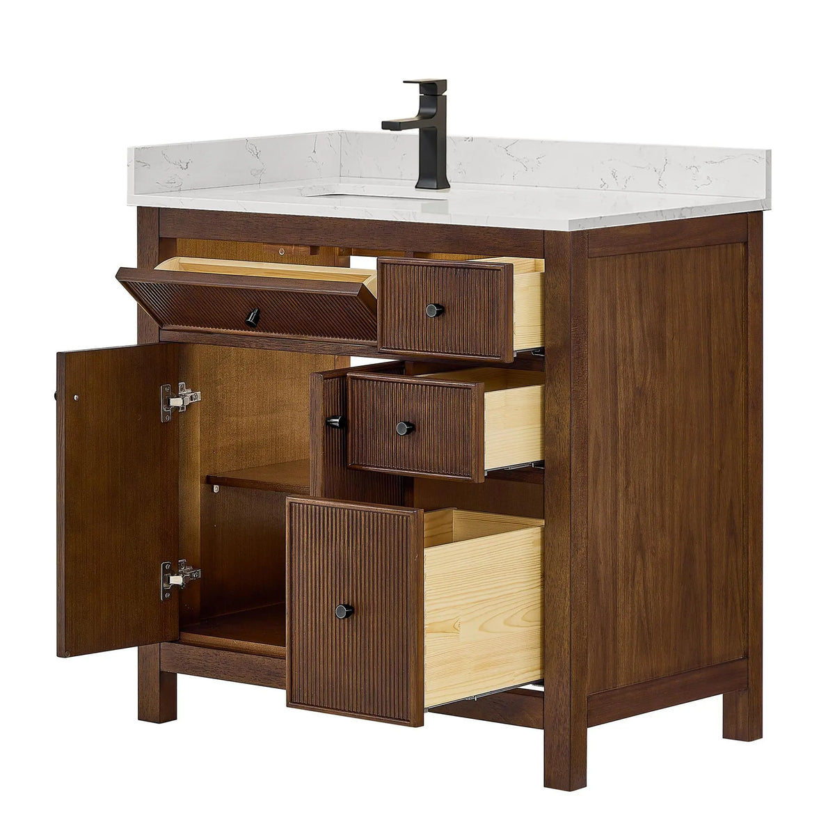 36" Pendry Single Bathroom Vanity Dark Walnut Matte Black Trim by wyndham View 3