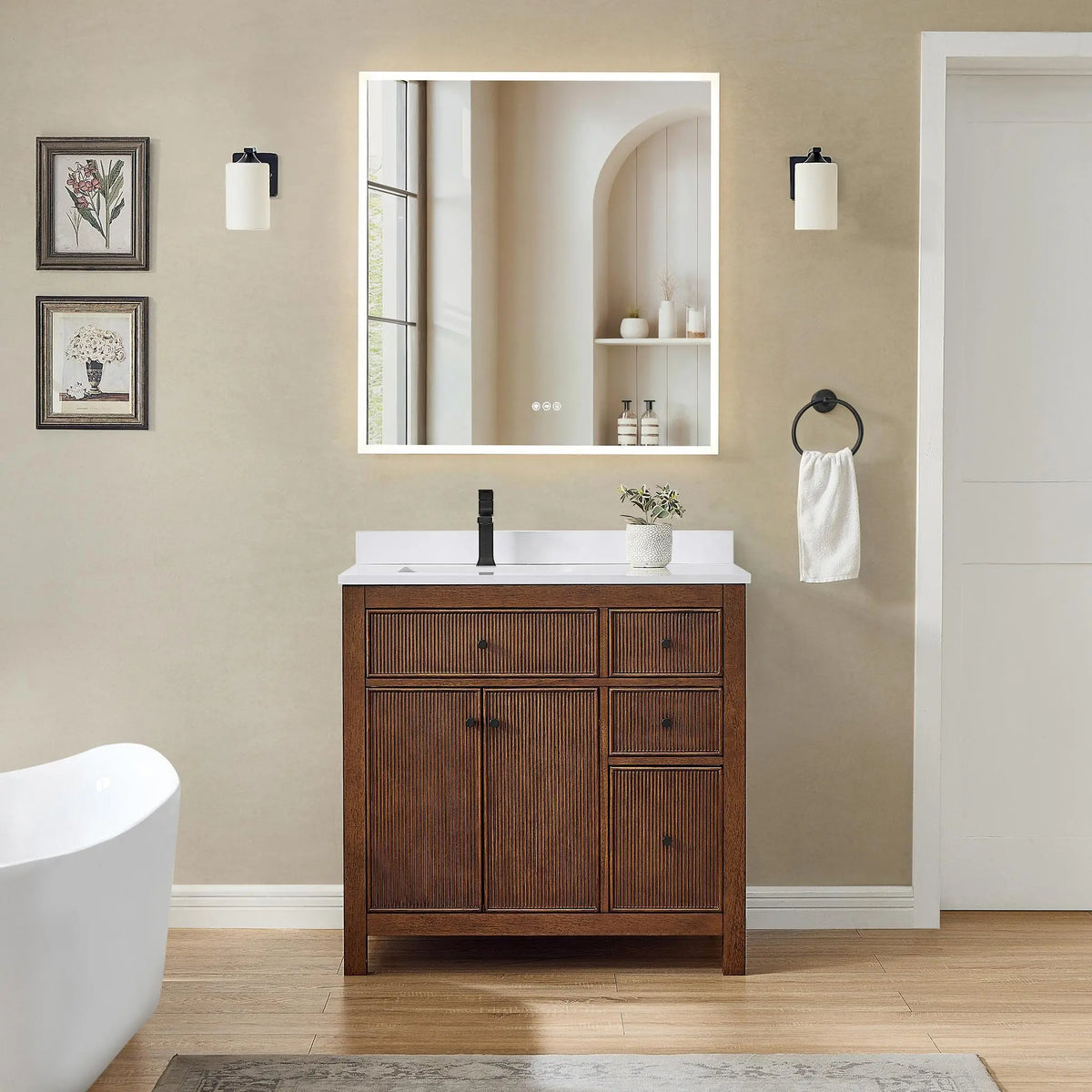 36" Pendry Single Bathroom Vanity Dark Walnut Matte Black Trim by wyndham View 6