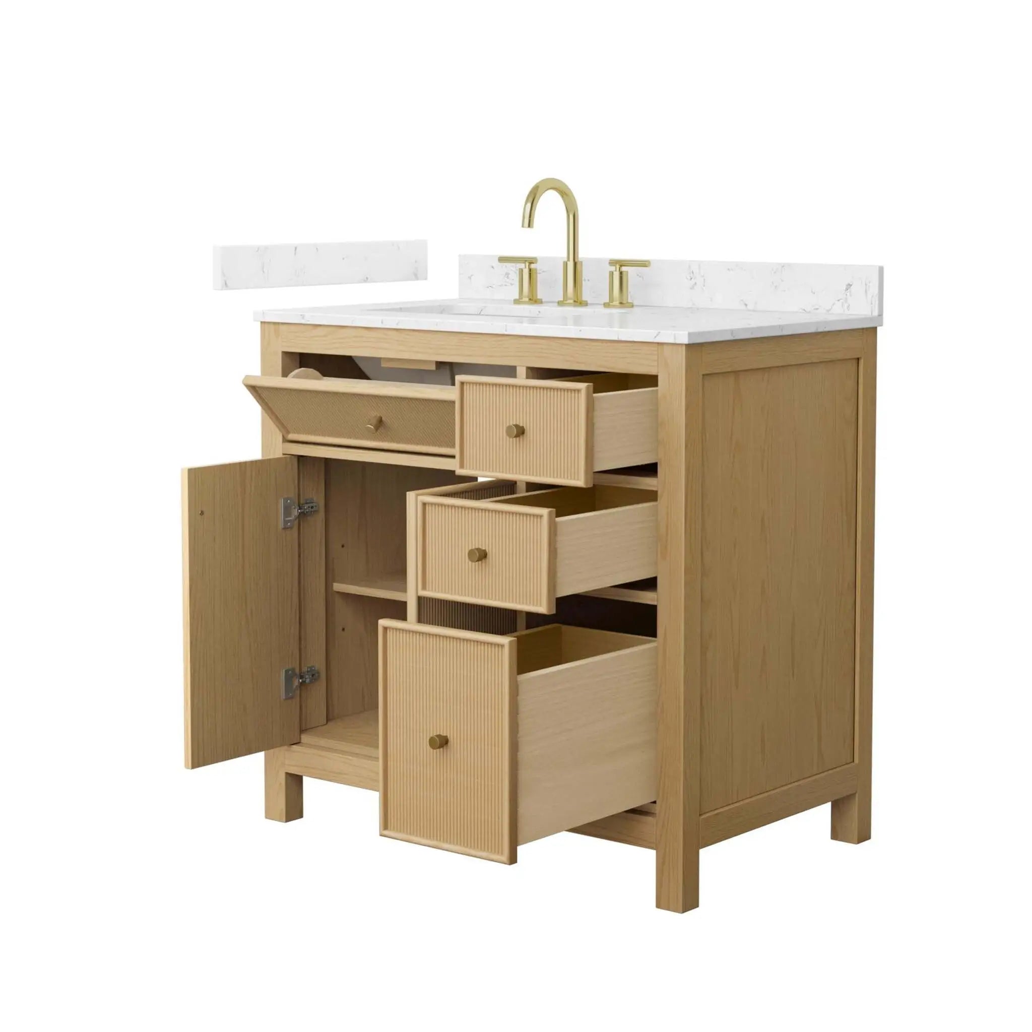 36" Pendry Single Bathroom Vanity in Tanned Oak with Brushed Gold Trim by Wyndham
