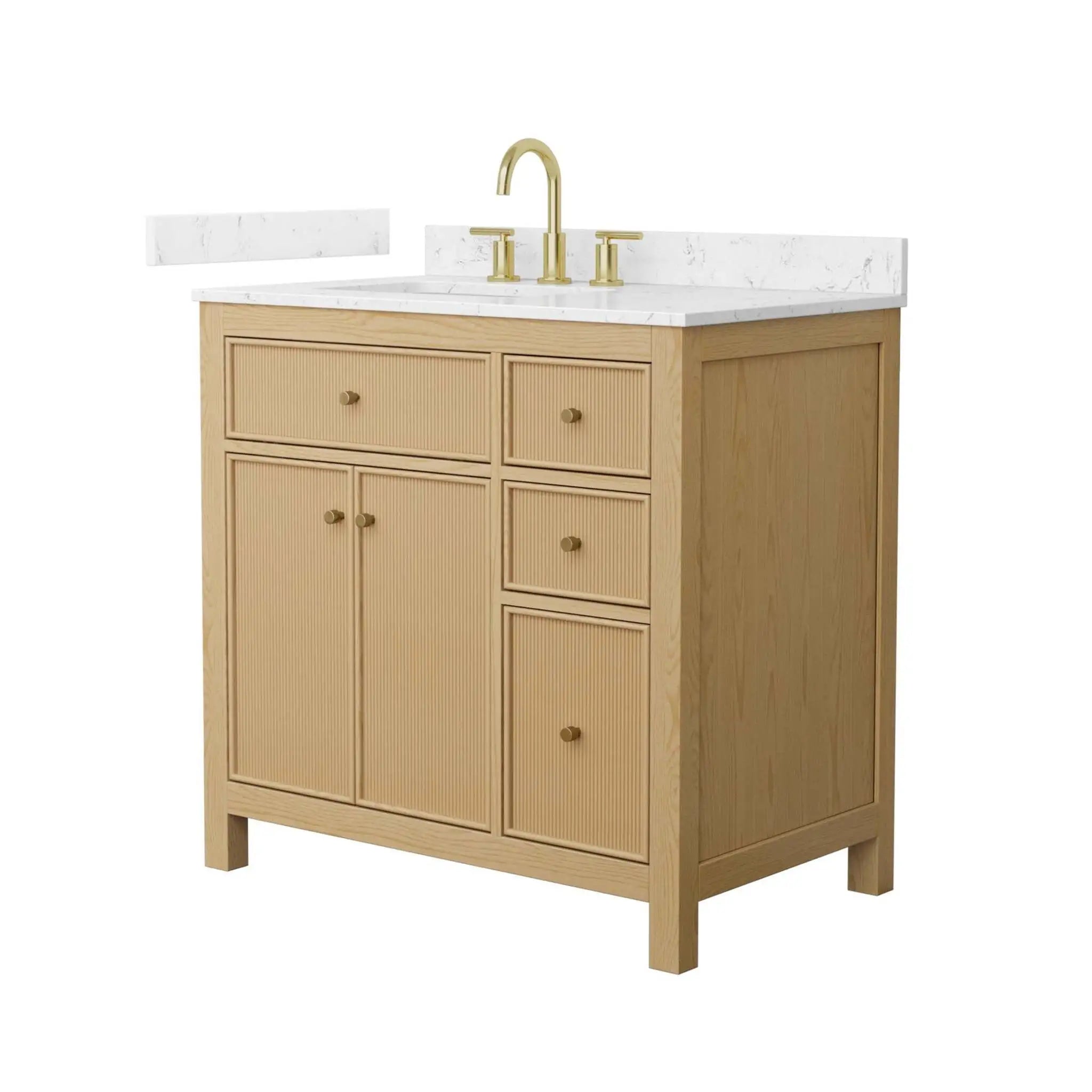 36" Pendry Single Bathroom Vanity in Tanned Oak with Brushed Gold Trim by Wyndham