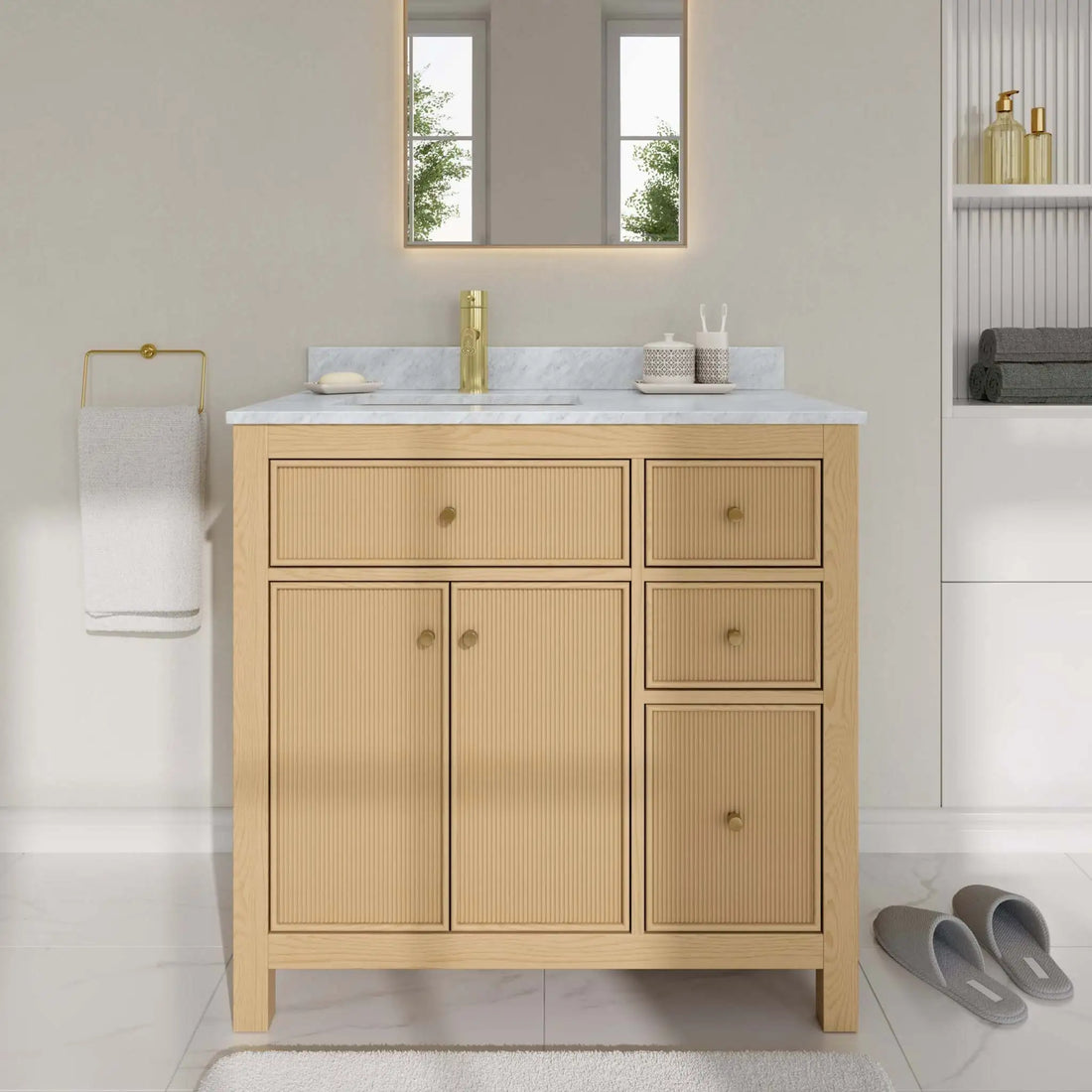 36" Pendry Single Bathroom Vanity in Tanned Oak with Brushed Gold Trim by Wyndham