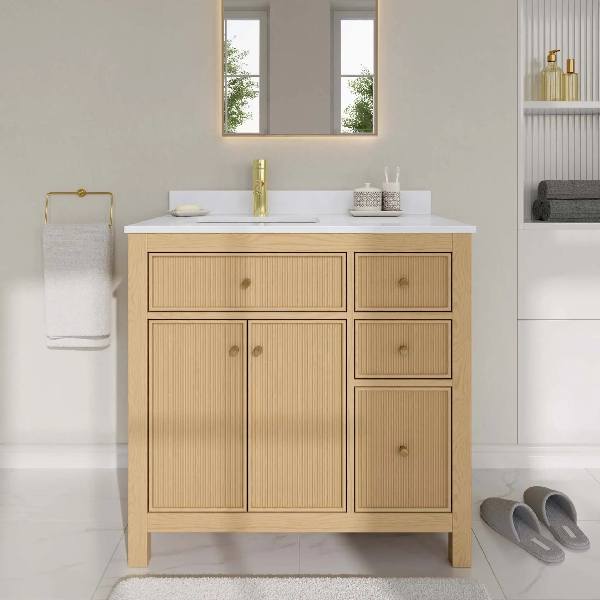 36" Pendry Single Bathroom Vanity in Tanned Oak with Brushed Gold Trim by Wyndham