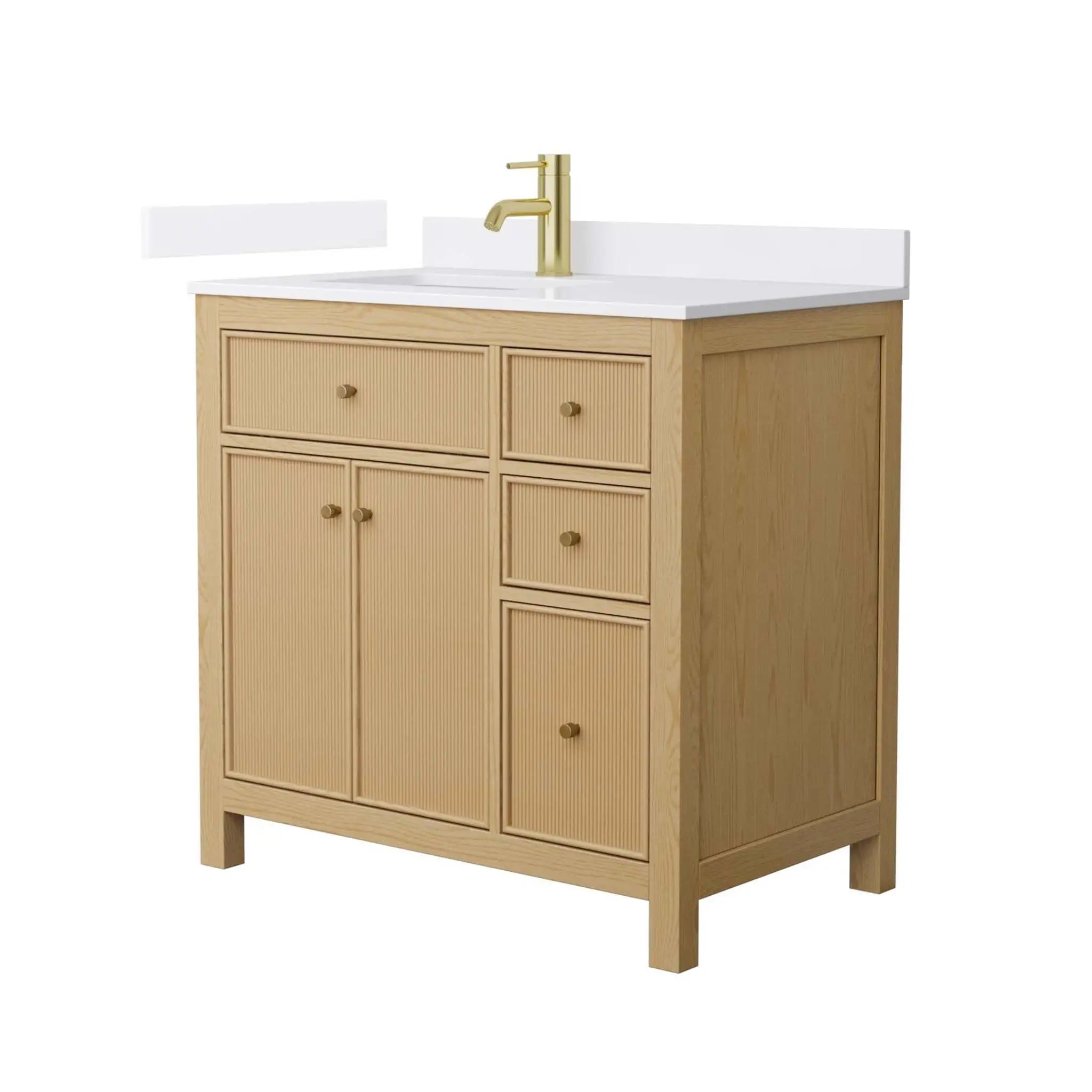 36" Pendry Single Bathroom Vanity in Tanned Oak with Brushed Gold Trim by Wyndham