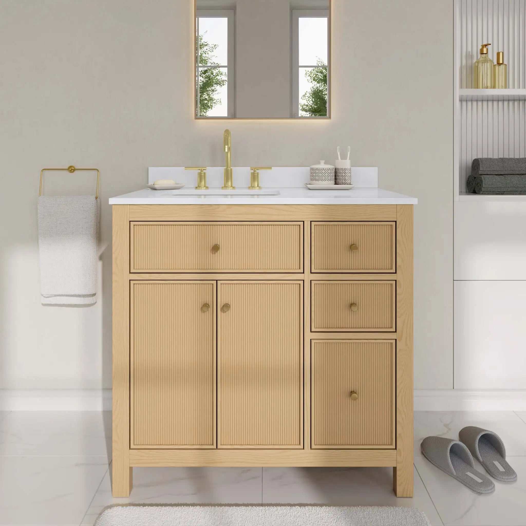 36" Pendry Single Bathroom Vanity in Tanned Oak with Brushed Gold Trim by Wyndham