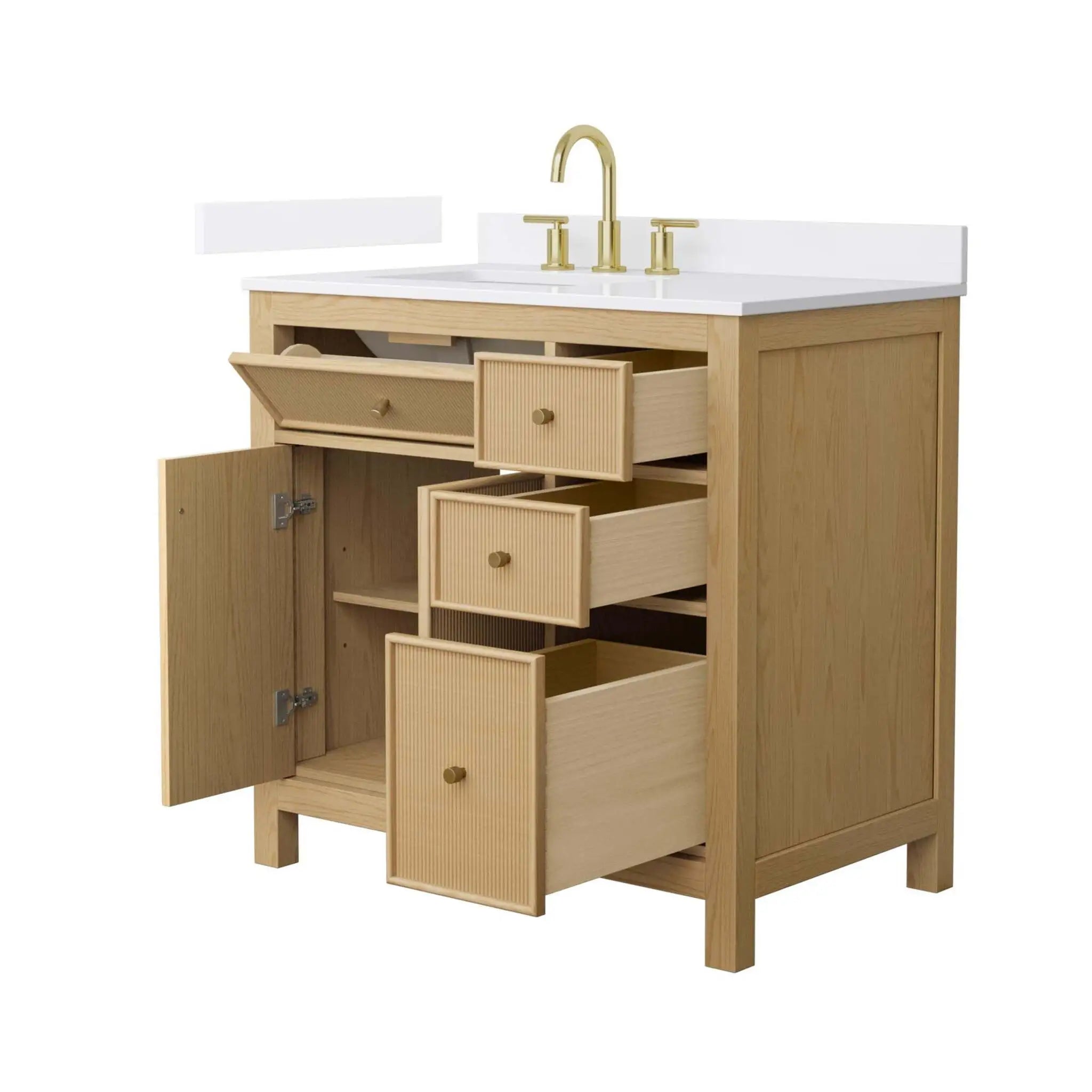 36" Pendry Single Bathroom Vanity in Tanned Oak with Brushed Gold Trim by Wyndham