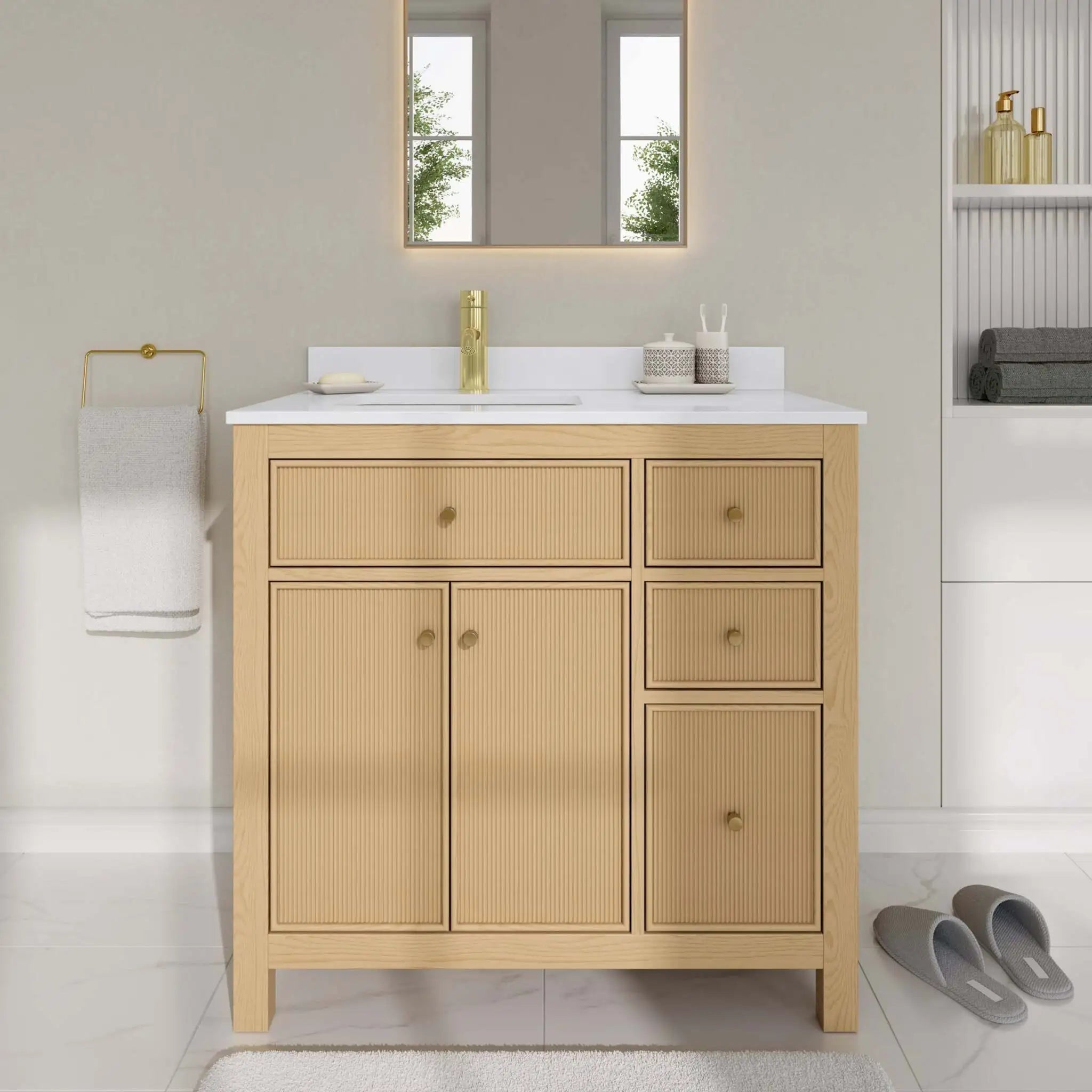 36" Pendry Single Bathroom Vanity in Tanned Oak with Brushed Gold Trim by Wyndham