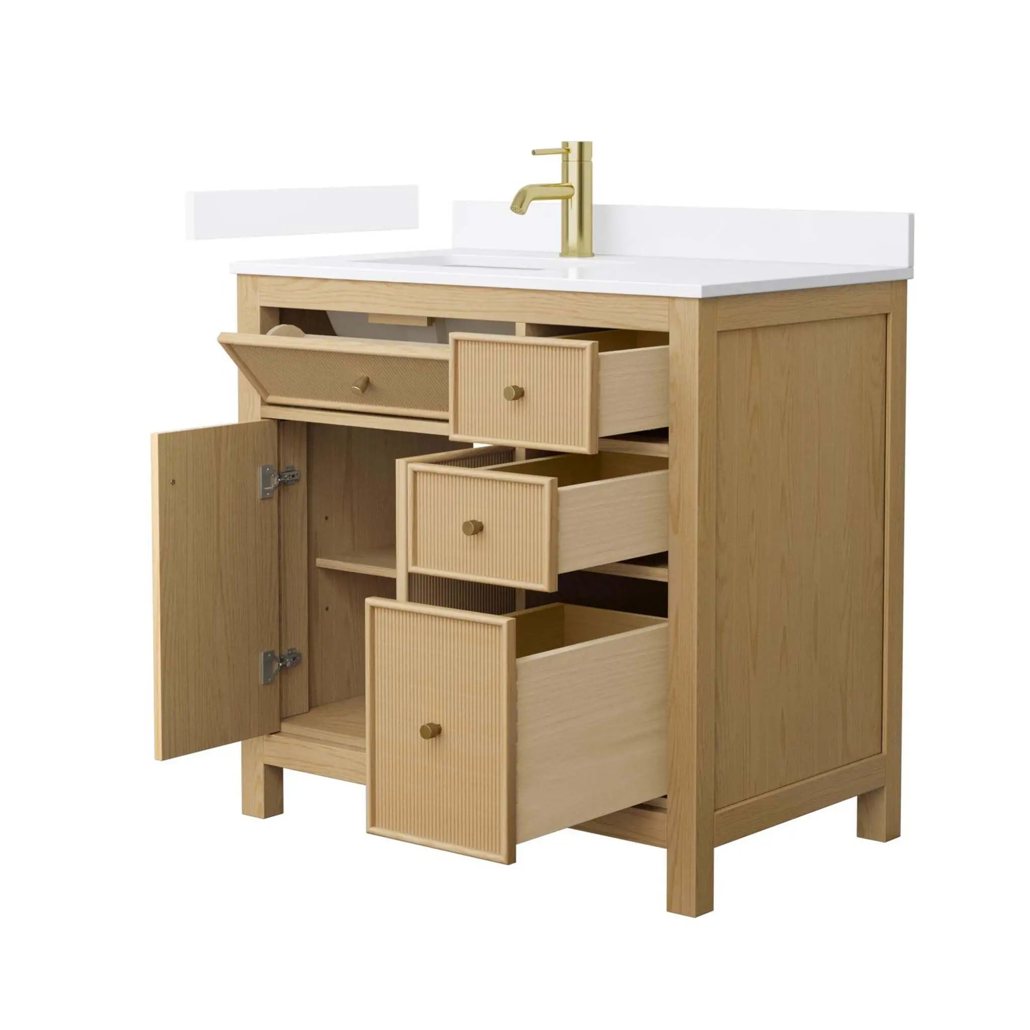 36" Pendry Single Bathroom Vanity in Tanned Oak with Brushed Gold Trim by Wyndham